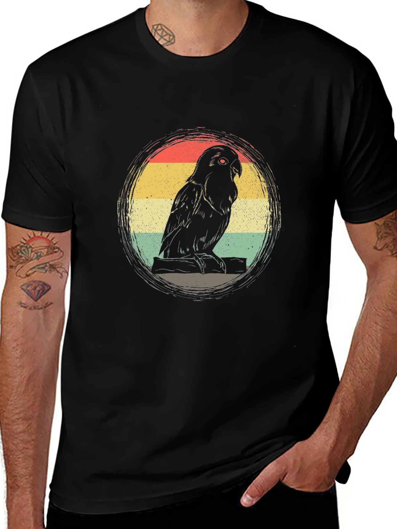 Variant 10 of Retro Parrot Graphic T-Shirt - Unisex Black Tee
