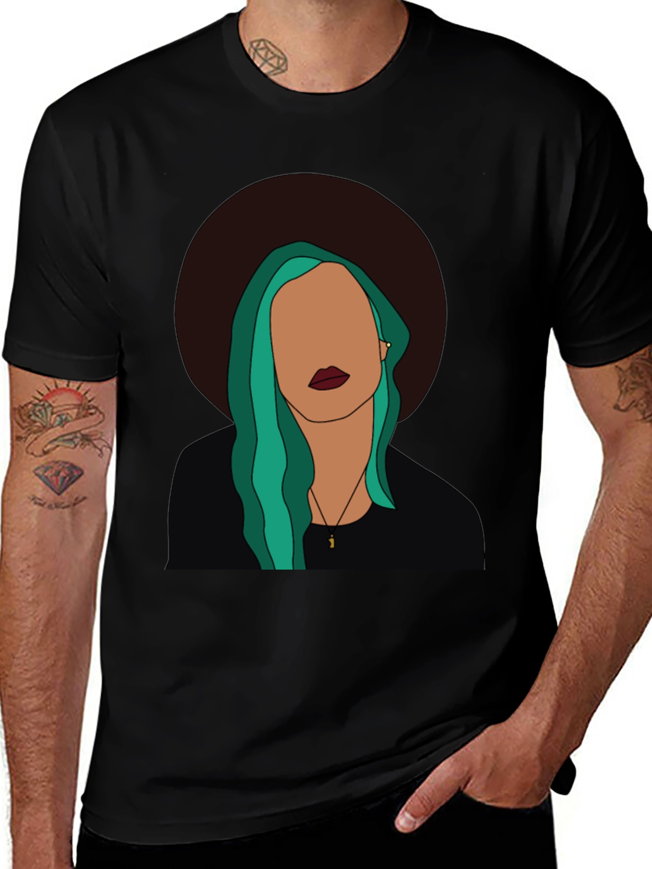 Variant 8 of Stylish Graphic Tee - Woman with Hat & Green Hair