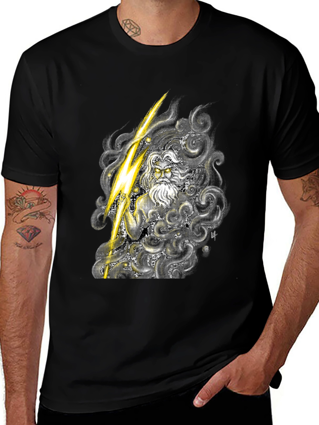 Zeus Bolt Graphic Tee - Black Cotton T-Shirt