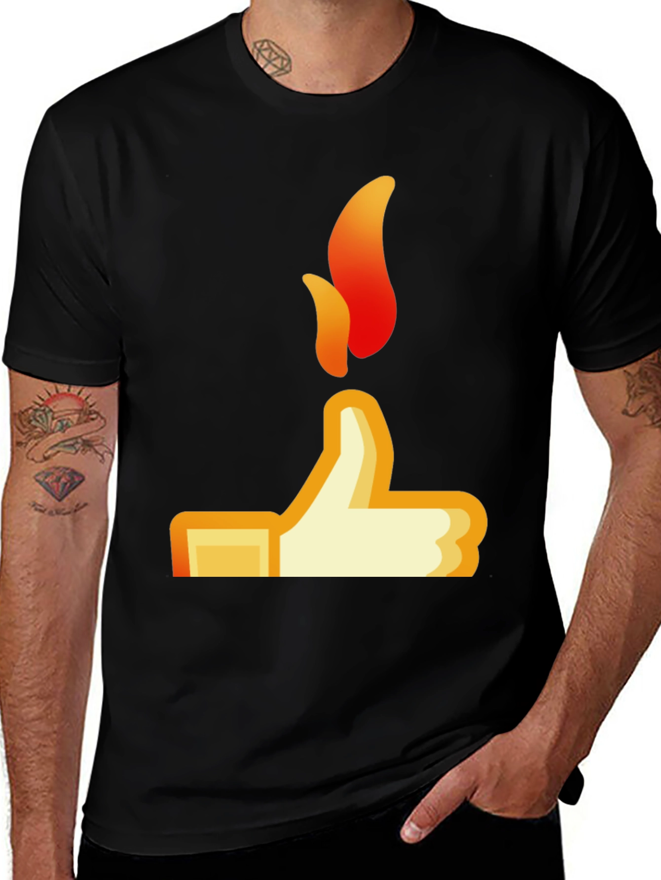 Variant 8 of Thumbs Up Flame Graphic Tee - Black Casual Shirt