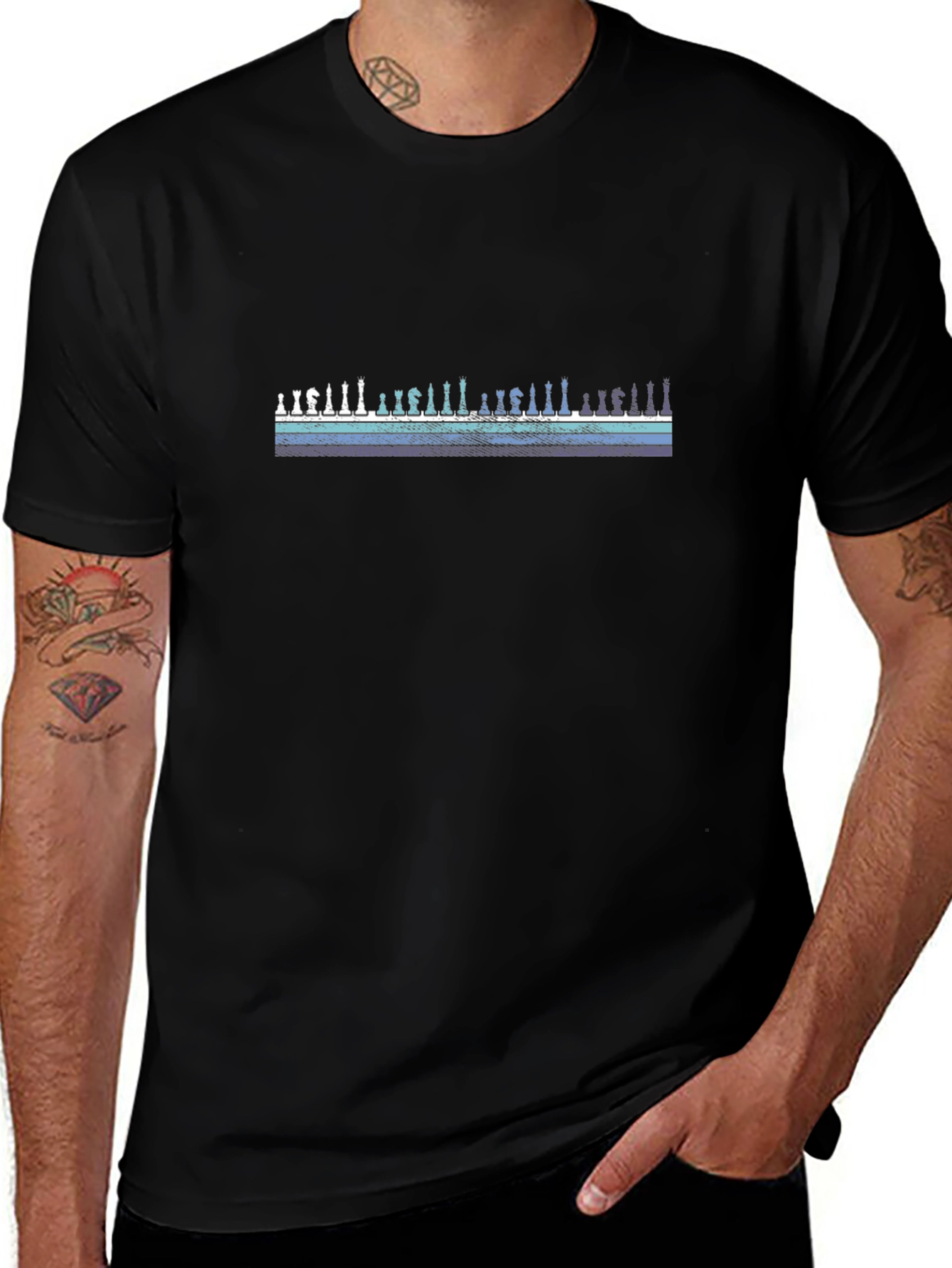 Variant 15 of Chess Piece Skyline Graphic Tee - Black