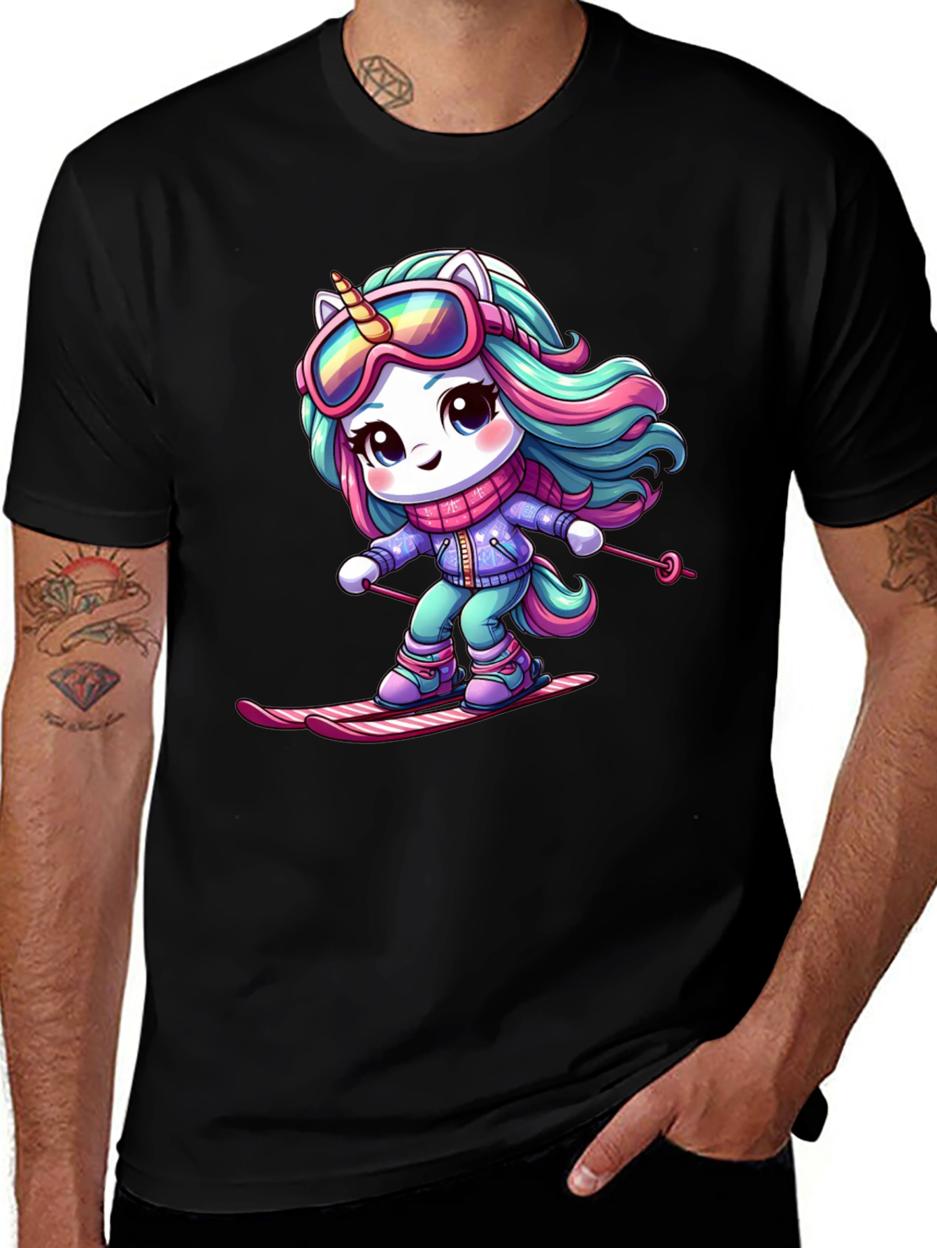 Variant 26 of Cute Skiing Unicorn Graphic Tee