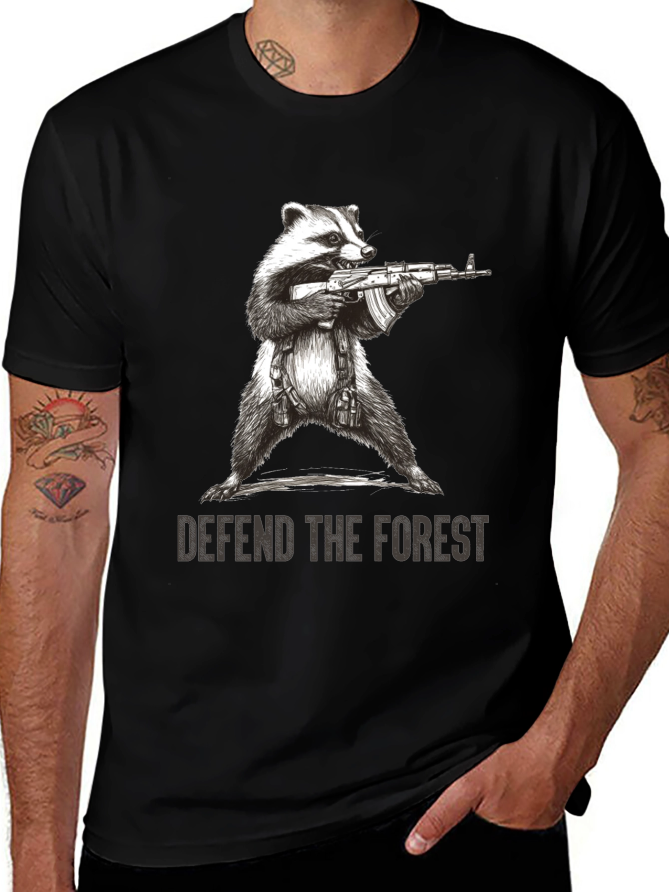 Variant 3 of Defend The Forest Raccoon T-Shirt - Black Graphic Tee
