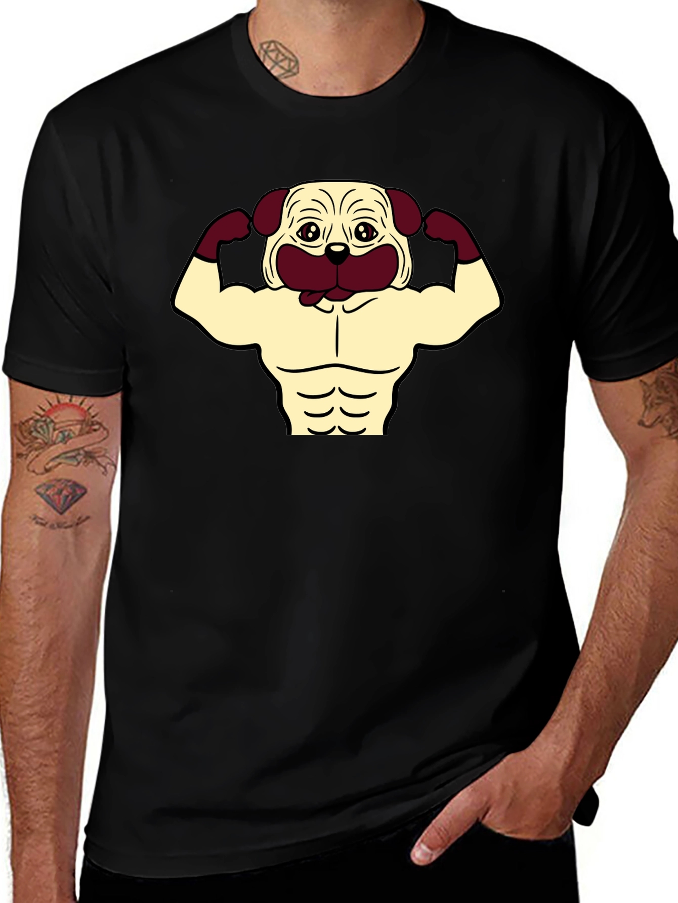 Variant 20 of Pug Muscle T-Shirt - Black Graphic Tee
