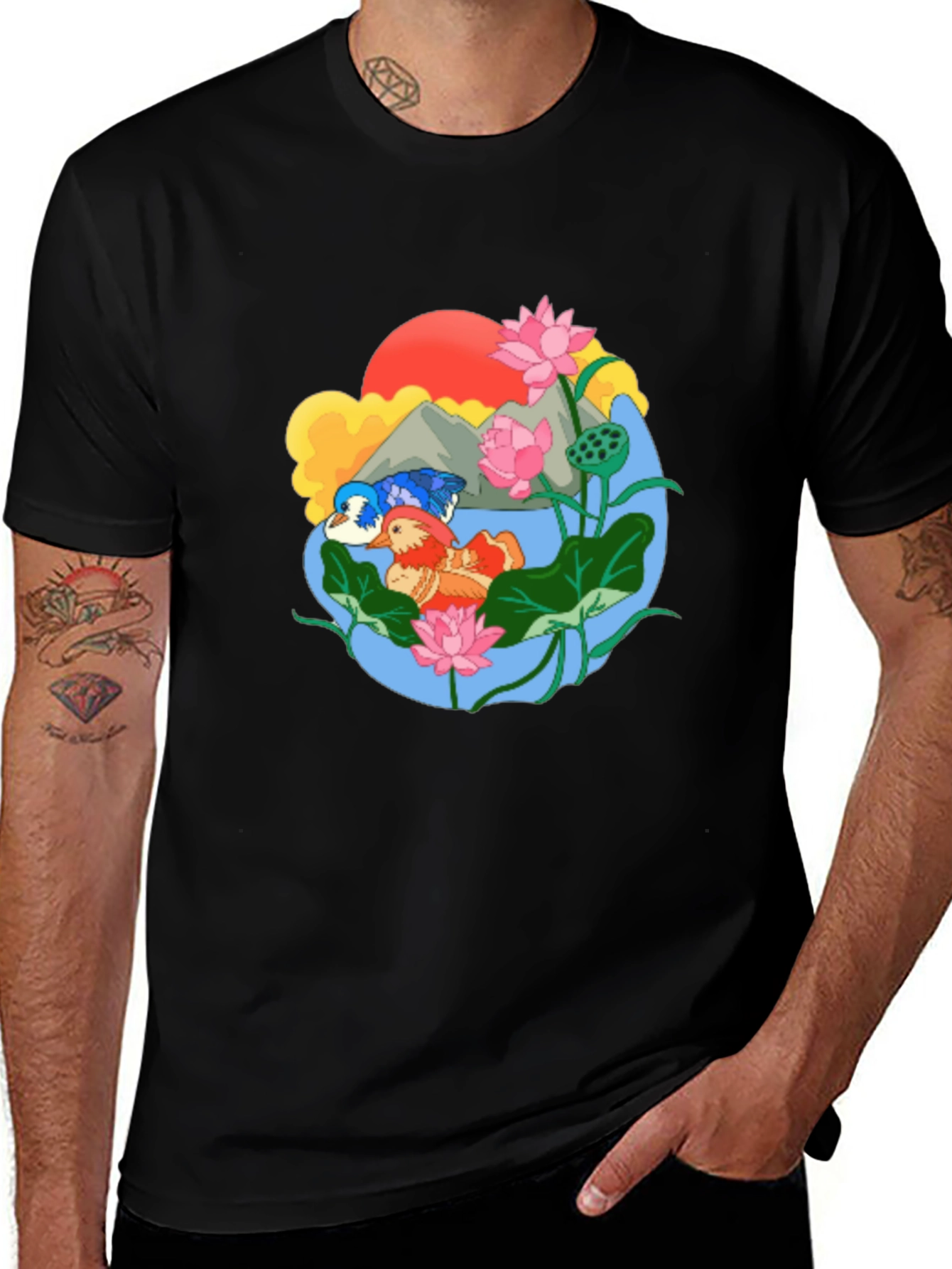 Variant 15 of Mandarin Duck Lotus Pond Graphic Tee
