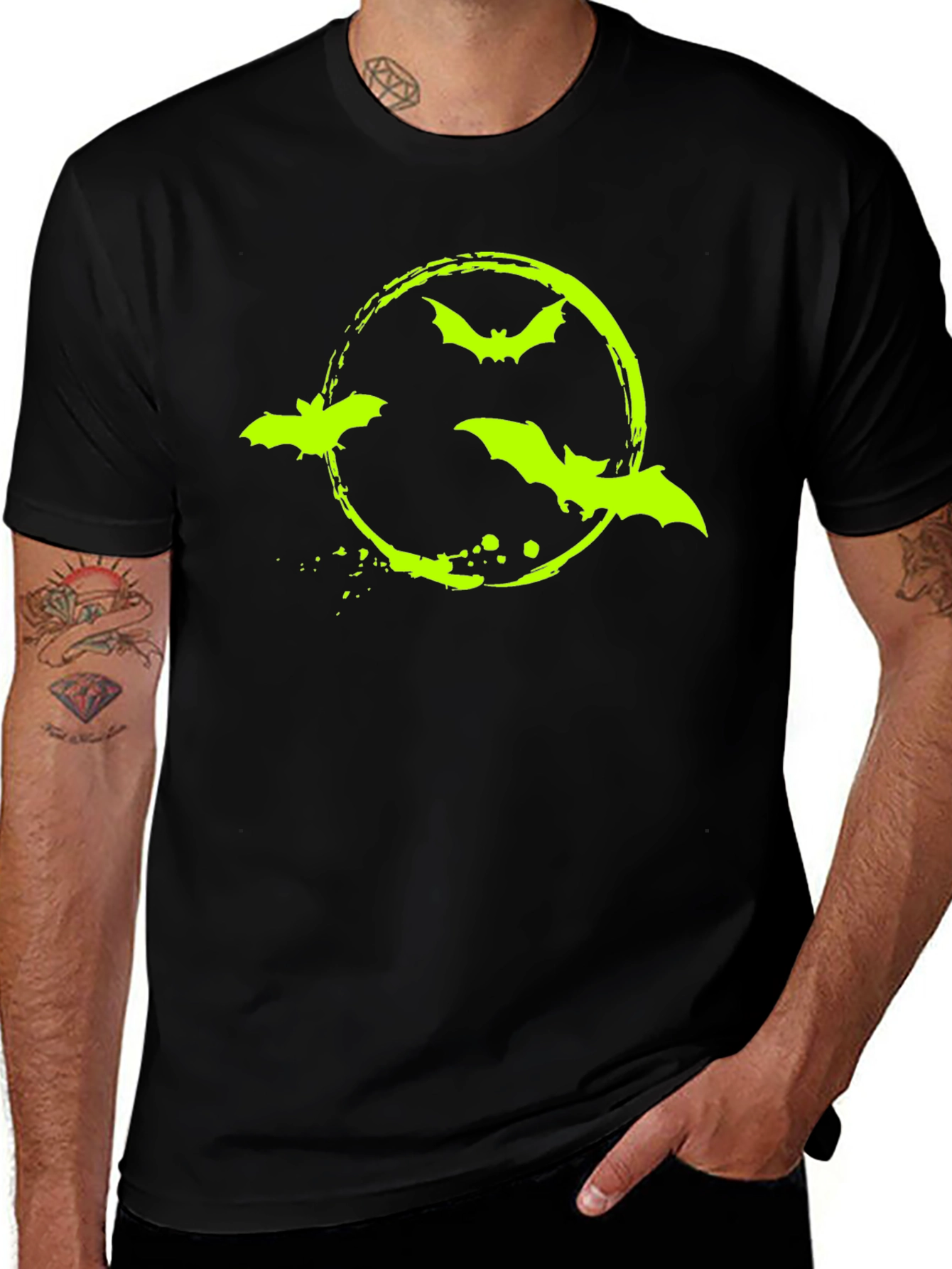 Variant 11 of Bat Graphic Tee - Black Cotton Blend Halloween Shirt