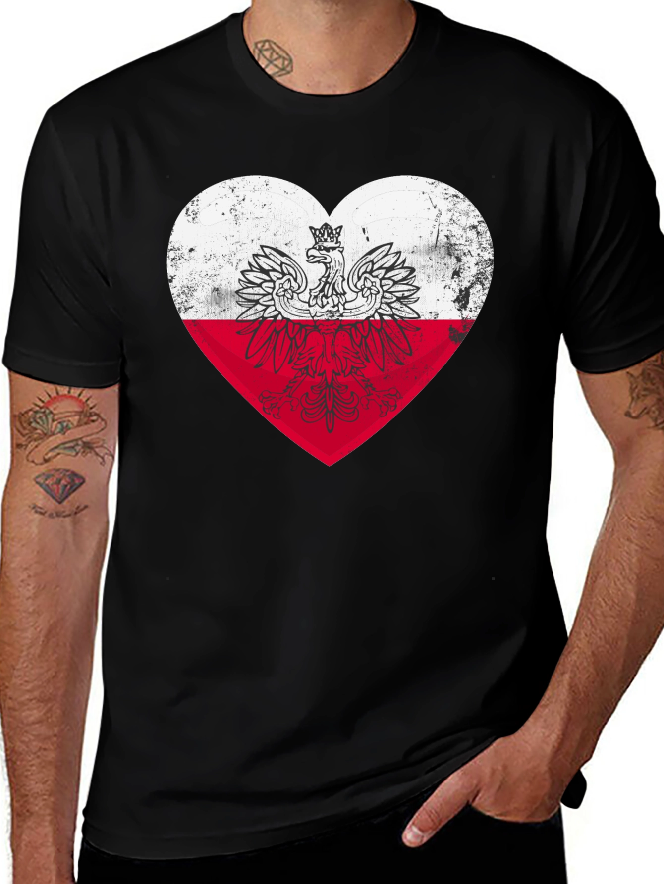 Poland Heart Flag Graphic Tee - Black T-Shirt