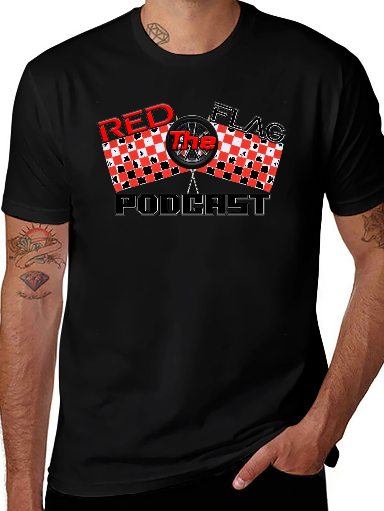 Variant 13 of Red Flag Podcast Black T-Shirt