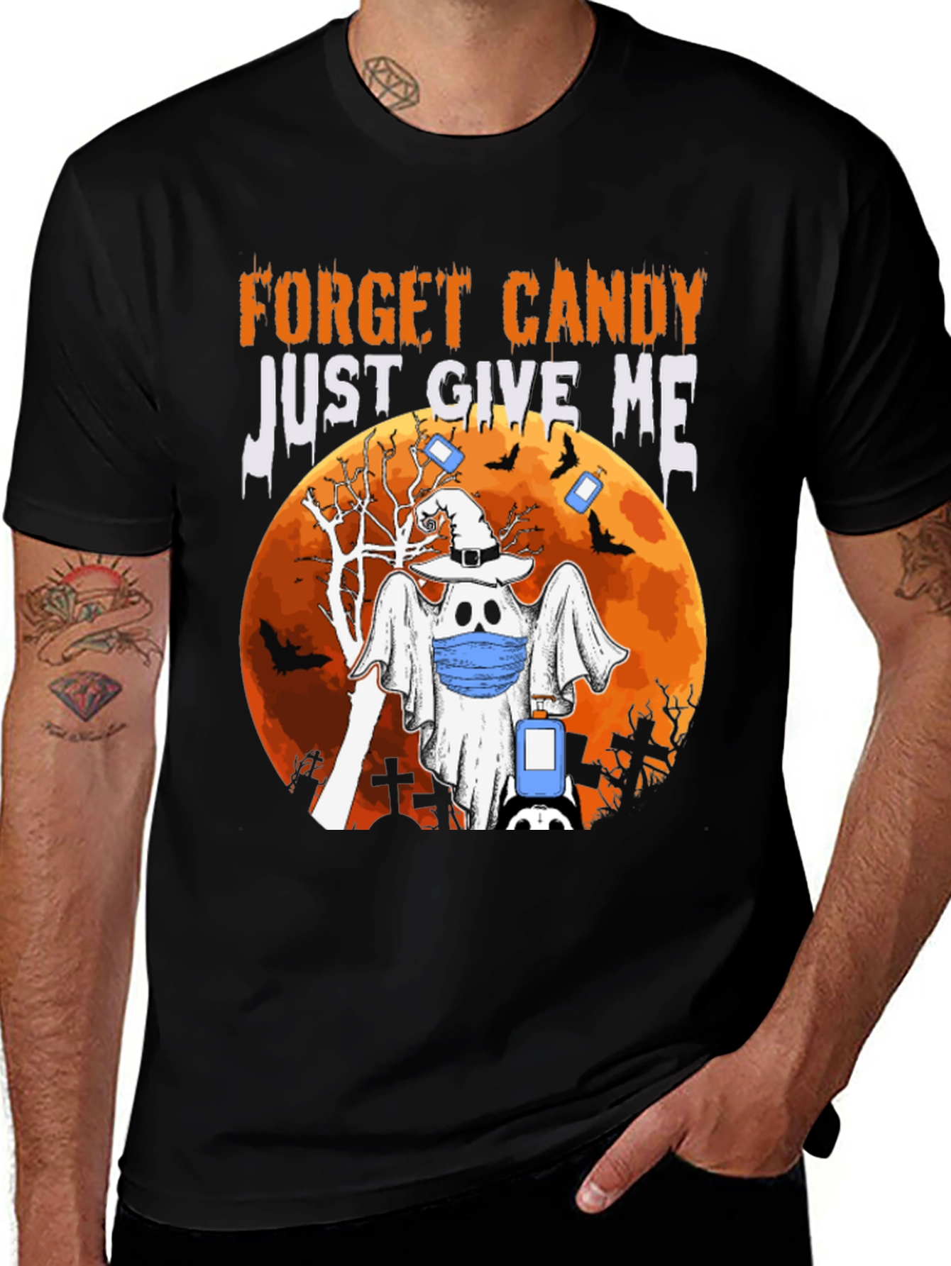 Halloween Ghost T-Shirt - Forget Candy Give Me Sanitizer