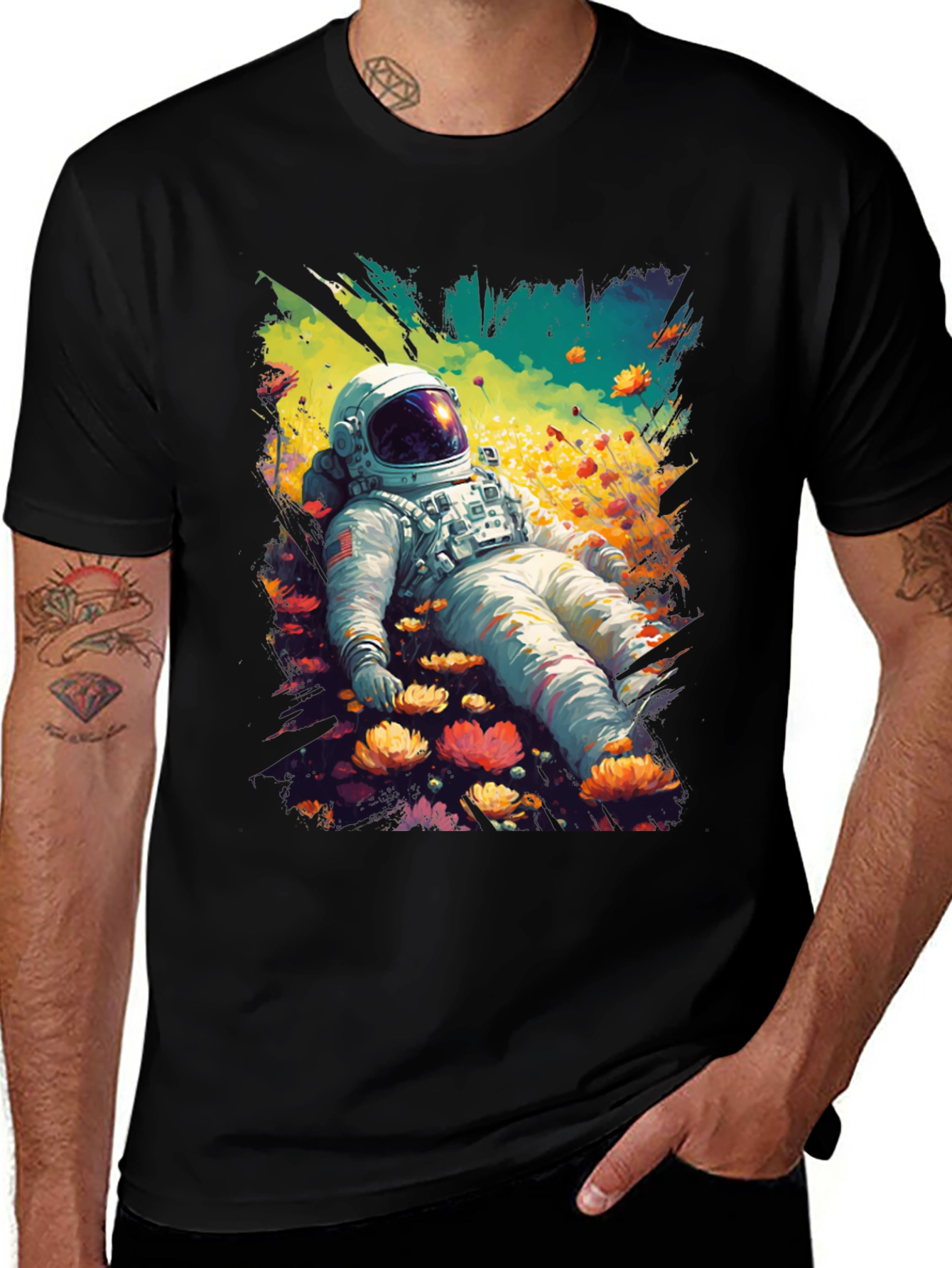 Variant 17 of Astronaut in Flowers Graphic Tee