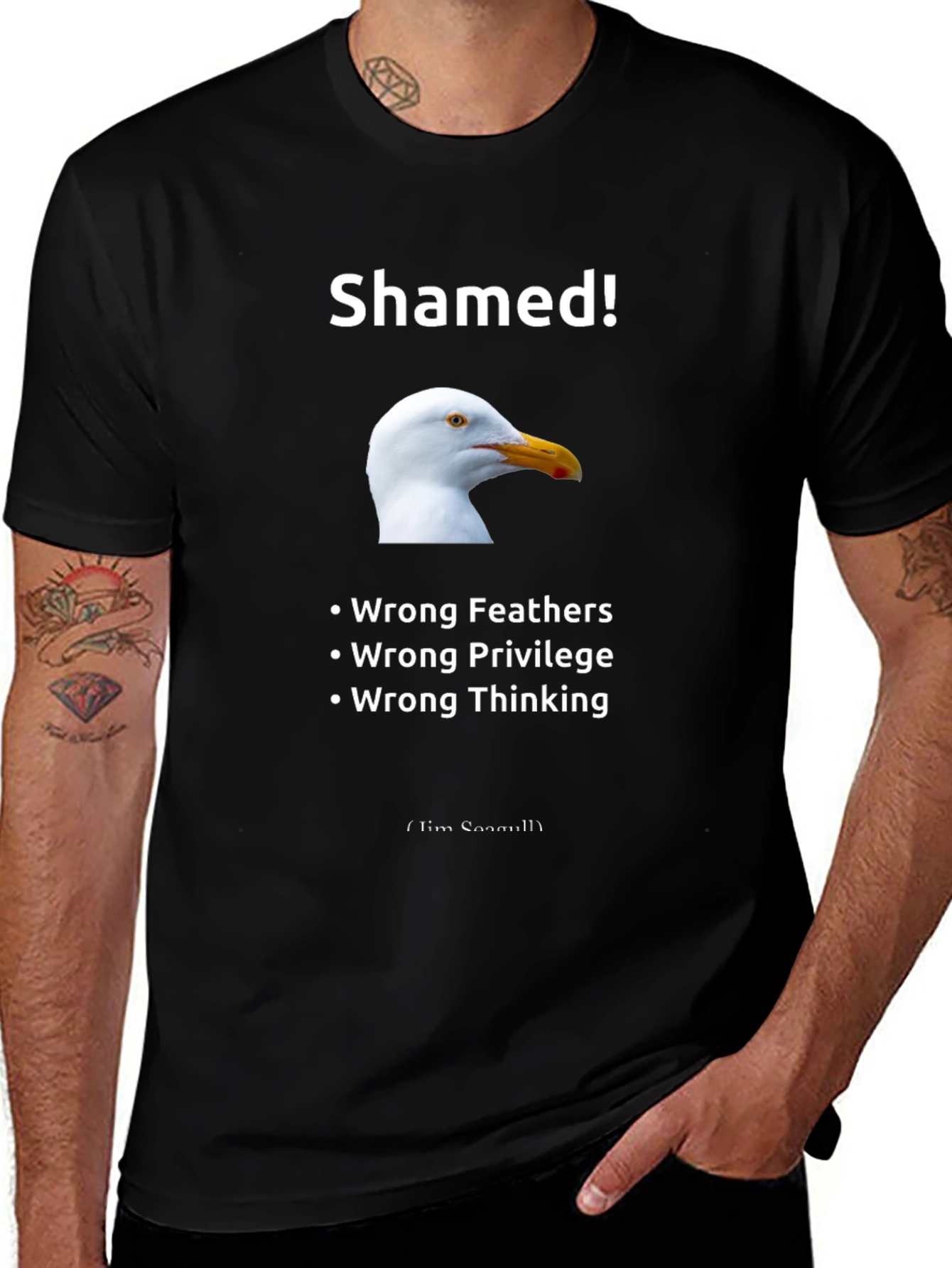 Variant 27 of Shamed! Seagull Graphic T-Shirt -  Wrong Feathers Privilege Thinking