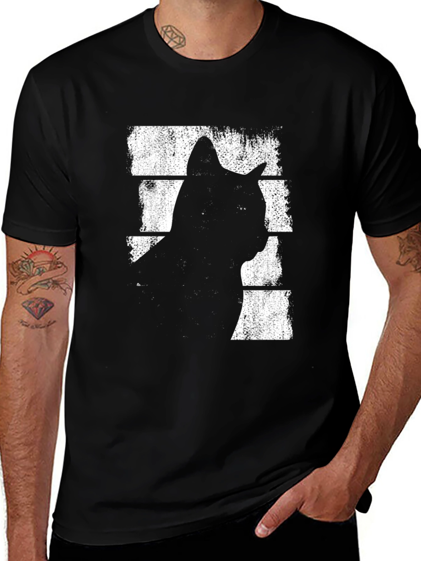 Variant 4 of Cool Cat Silhouette Graphic Tee - Black