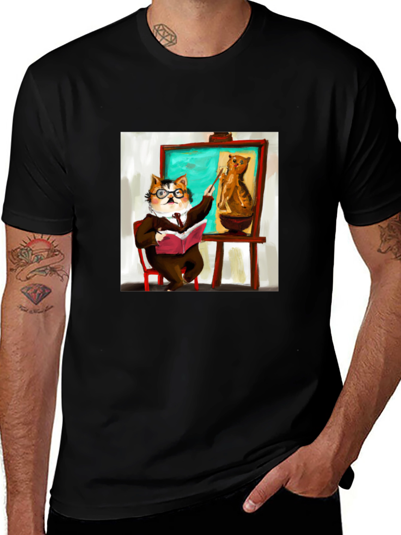Variant 30 of Professor Cat Black T-Shirt - Funny Unique Design
