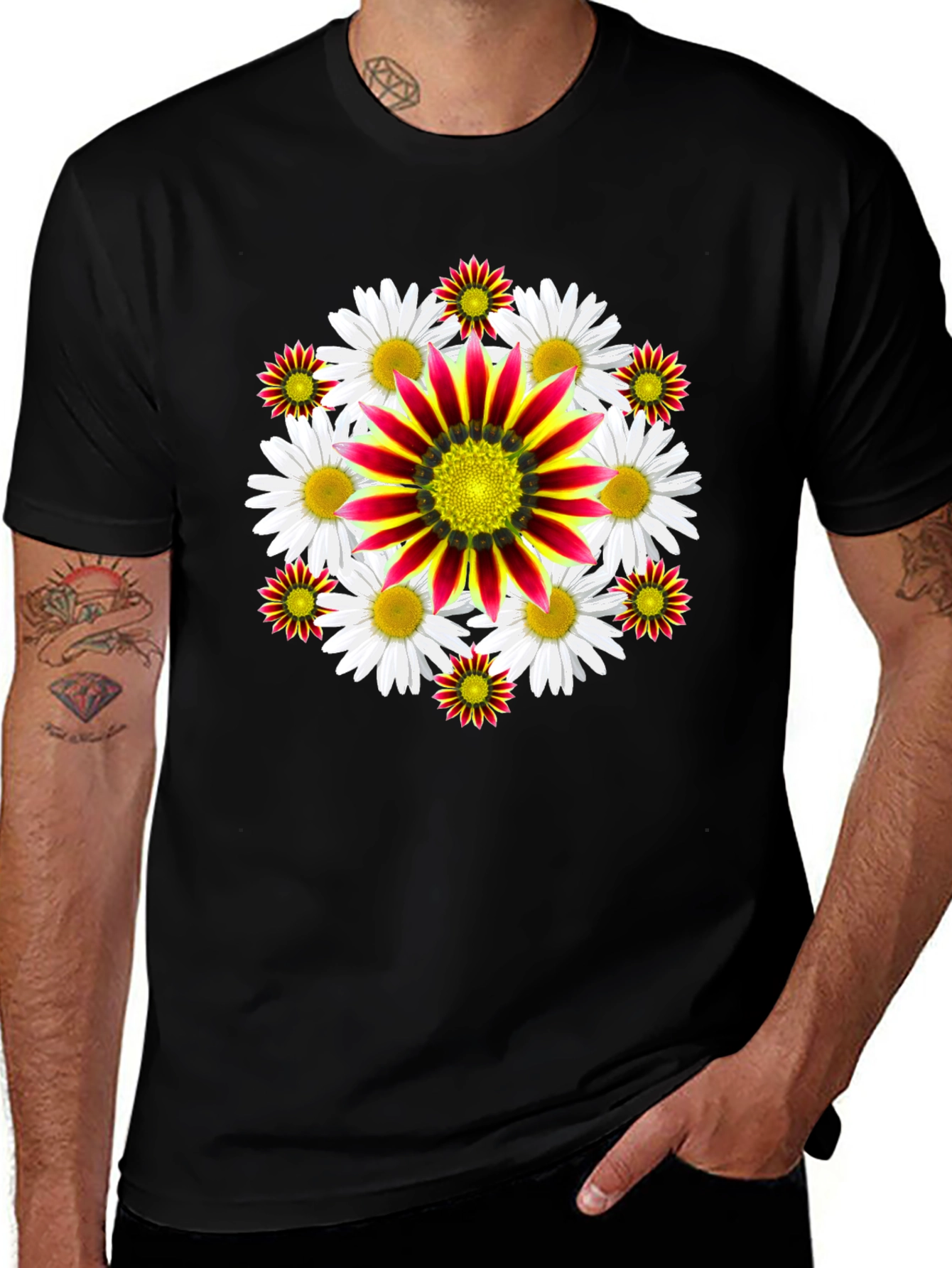 Variant 2 of Floral Print Black T-Shirt