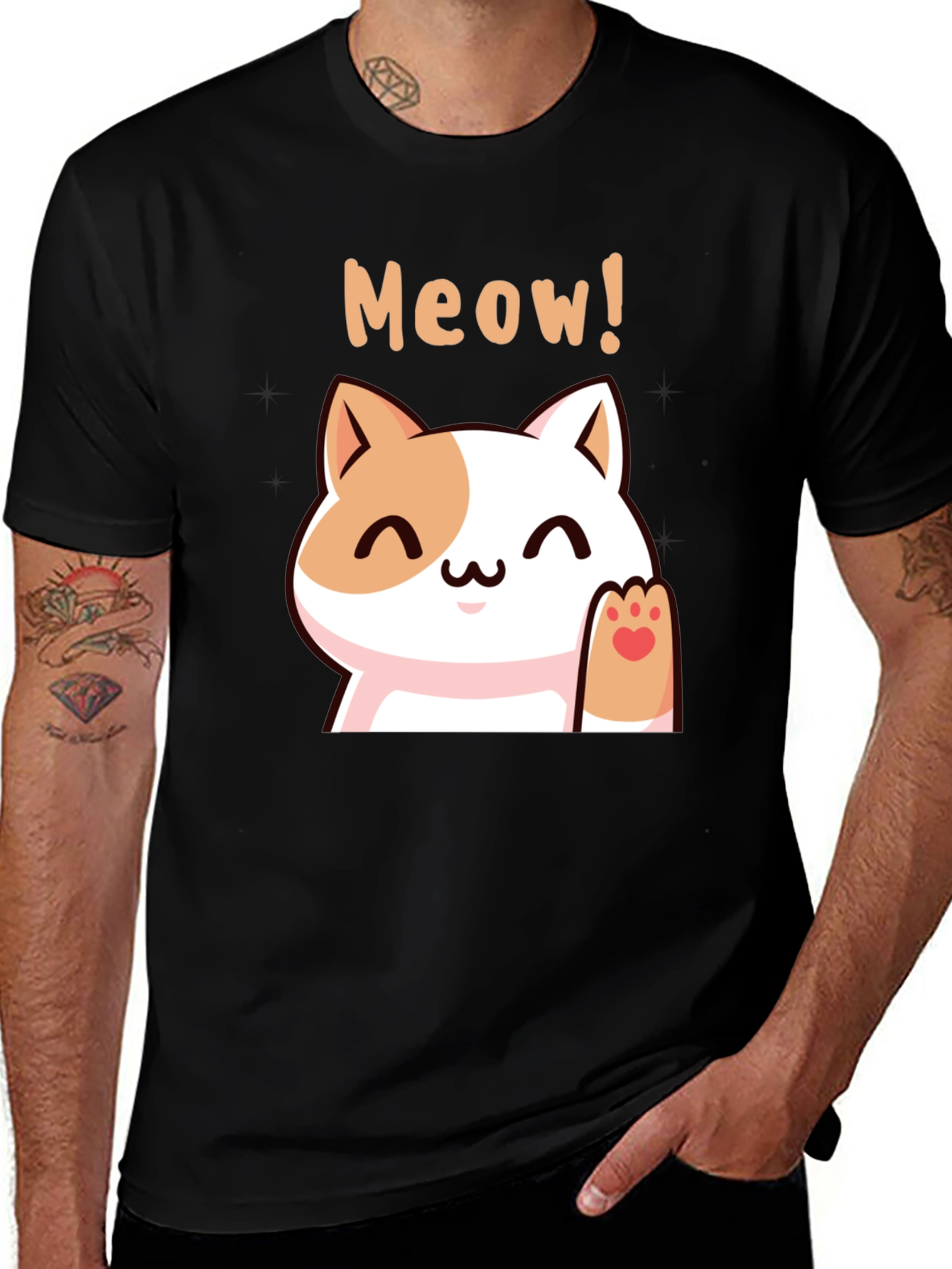 Variant 5 of Cute Meow Cat Black T-Shirt