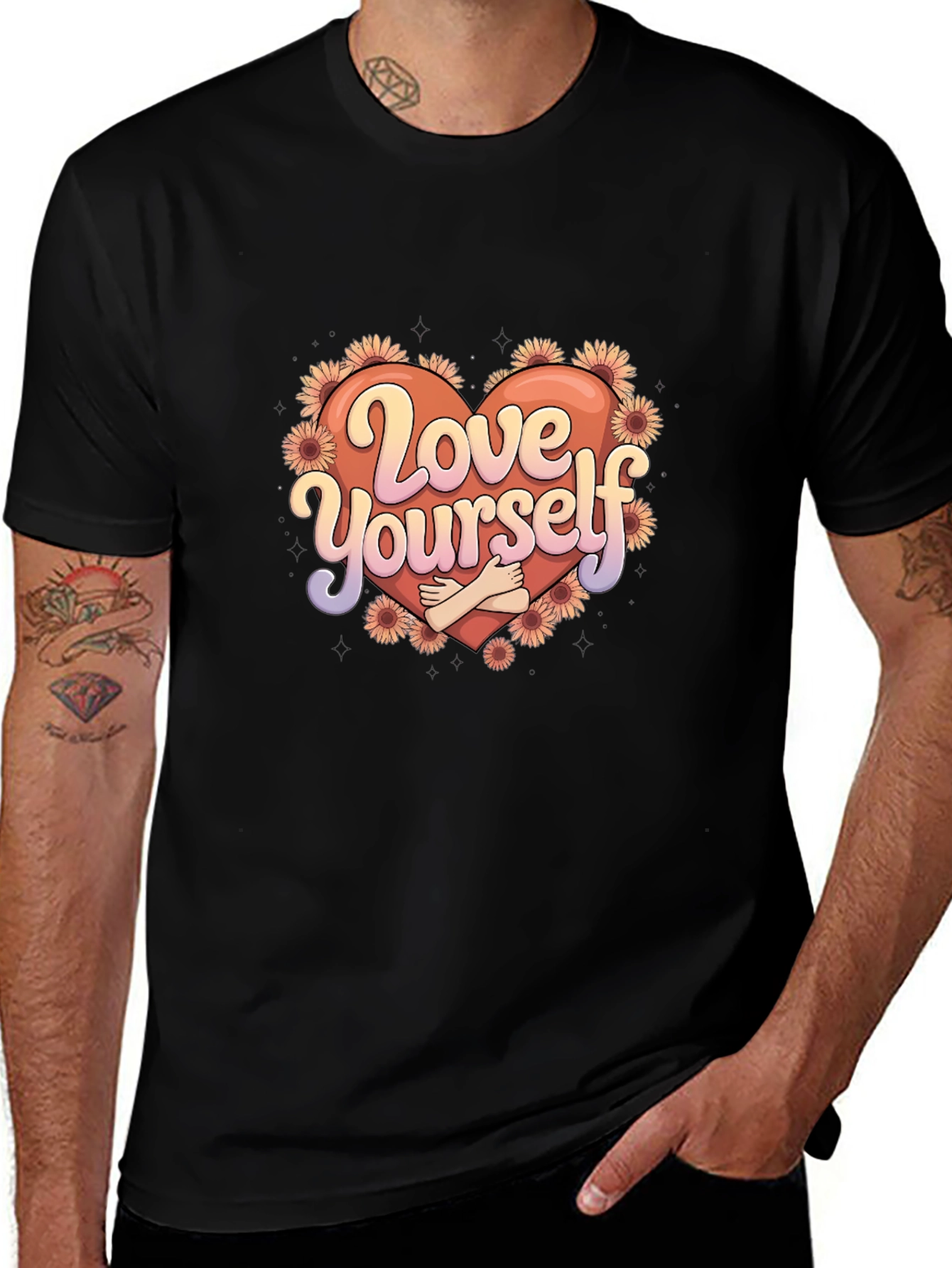 Variant 14 of Love Yourself Graphic Tee - Heart & Flowers