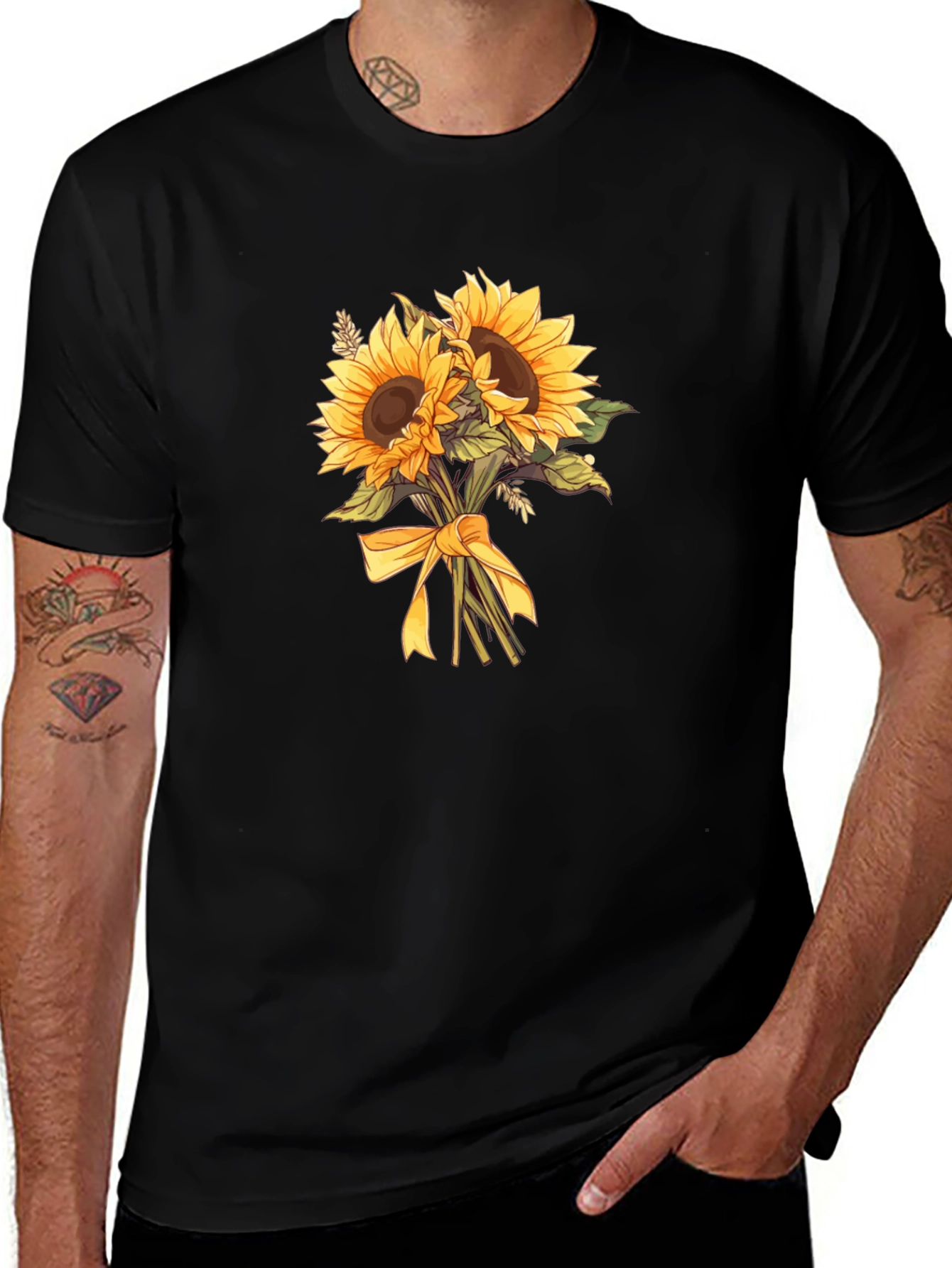 Variant 25 of Sunflower Bouquet Graphic Tee - Black Cotton Blend