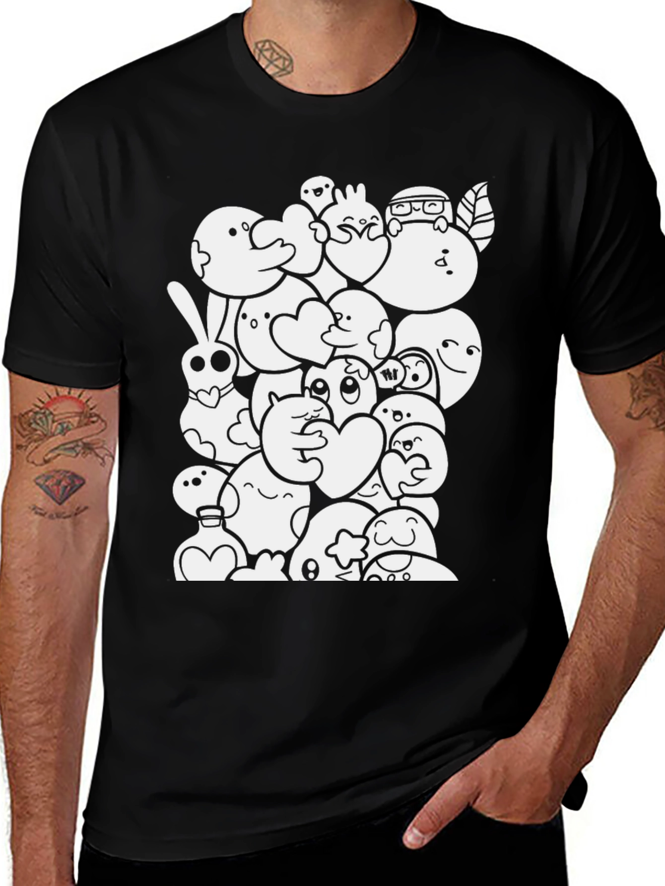 Variant 9 of Fun Cartoon Doodle Black Cotton T-Shirt