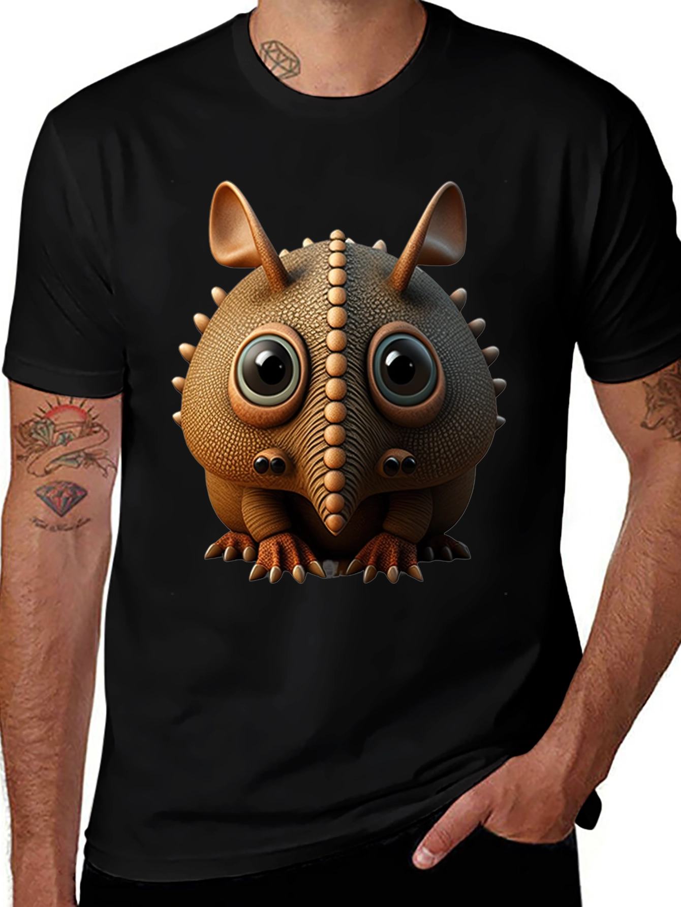 Cute Armadillo Cartoon Black T-Shirt