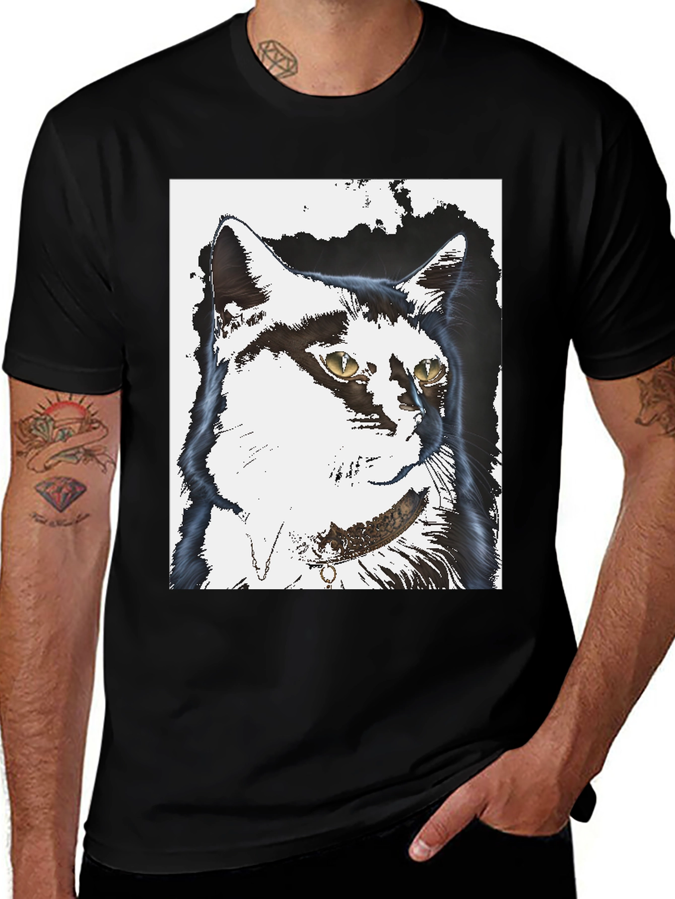 Variant 2 of Cat Graphic Print Black Casual T-Shirt