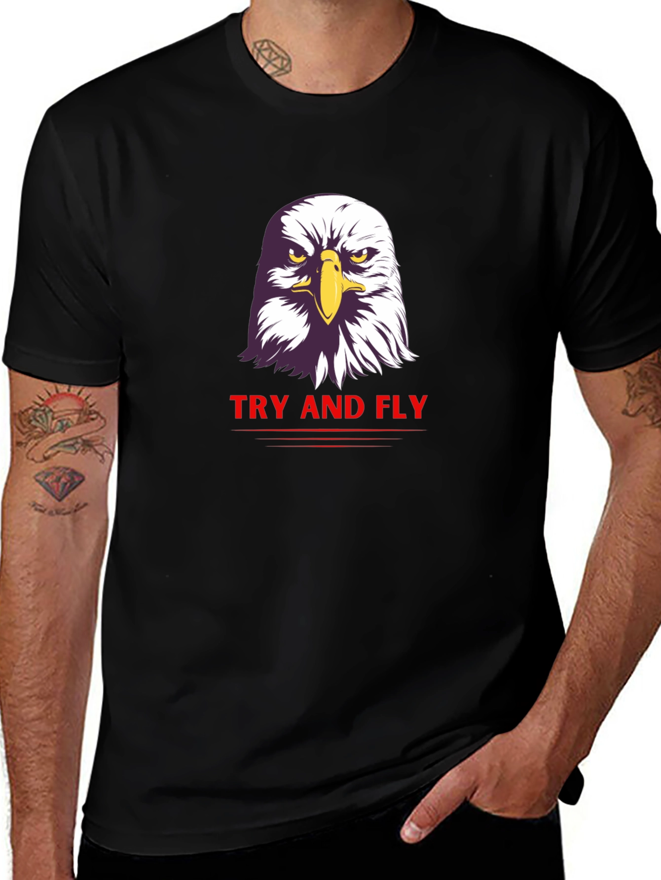 Variant 27 of Eagle Graphic Tee - Try and Fly - Stylish Black T-Shirt