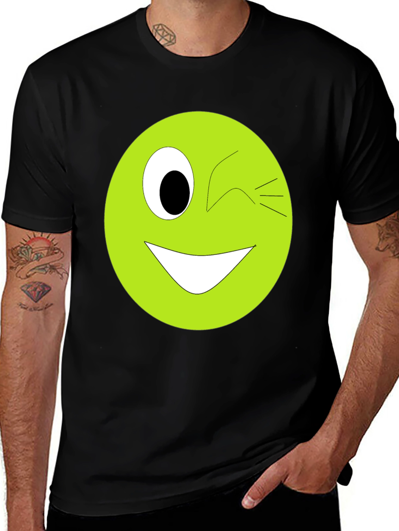 Variant 28 of Winking Smiley Face Graphic Tee - Black