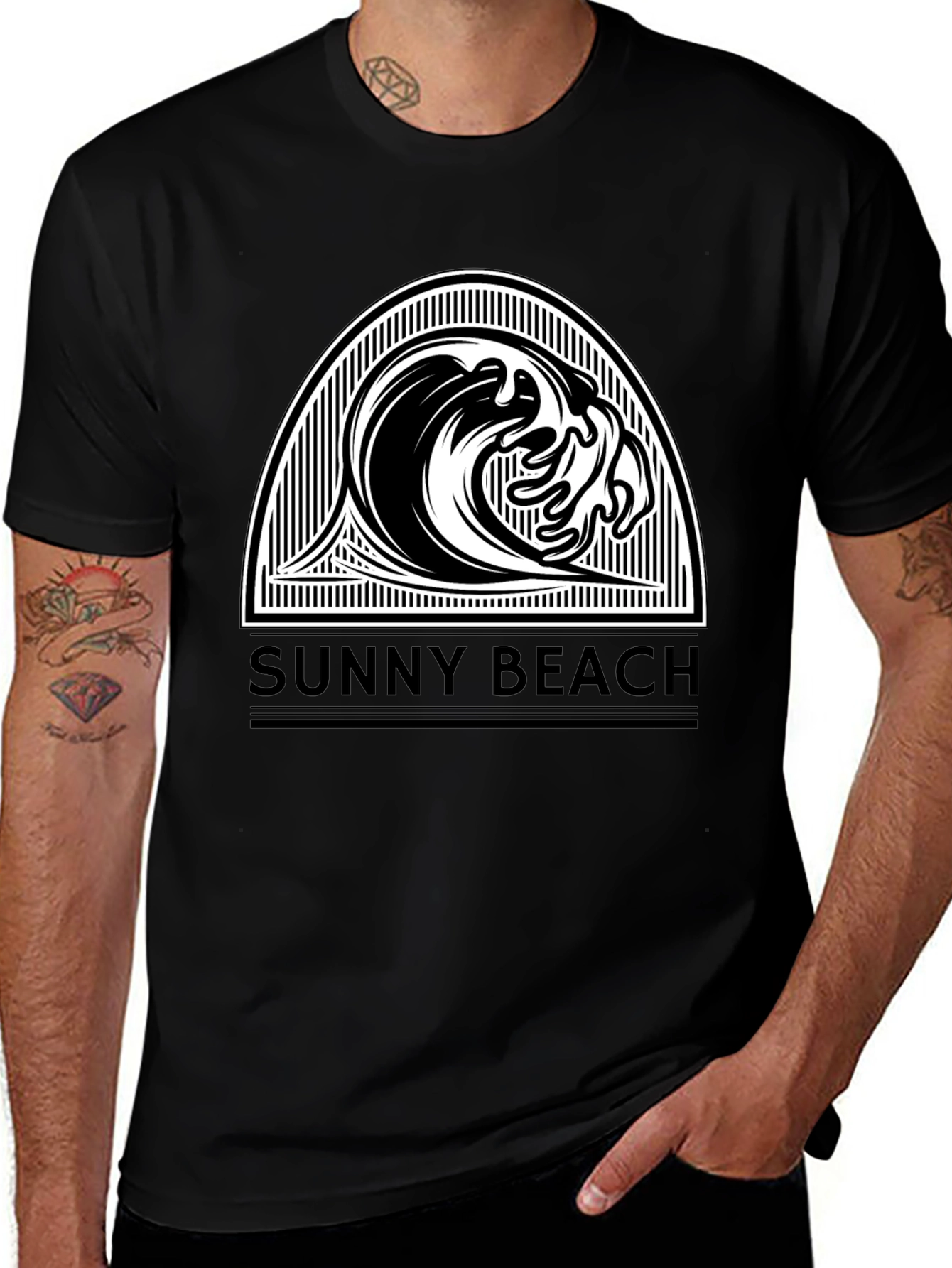 Variant 14 of Sunny Beach Wave Graphic Tee - Black