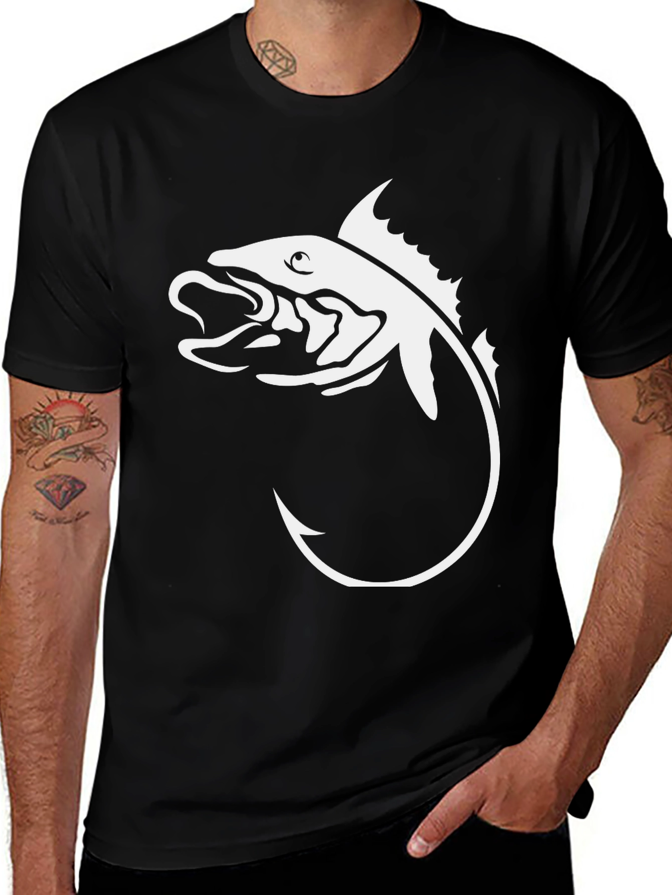 Variant 21 of Men's Black T-Shirt with Fishing Hook Graphic