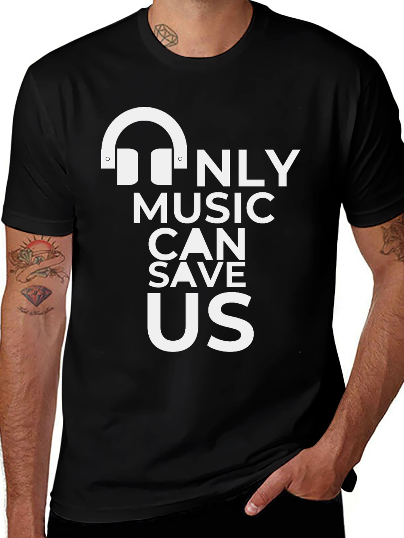 Variant 2 of Music Lover's T-Shirt: "Only Music Can Save Us" Graphic Tee