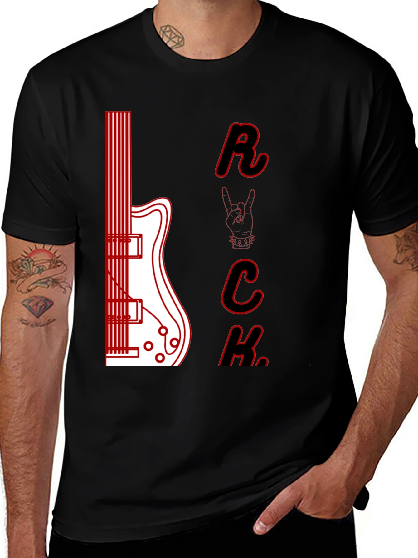 Variant 24 of Rock Music Guitar Graphic T-Shirt - Black