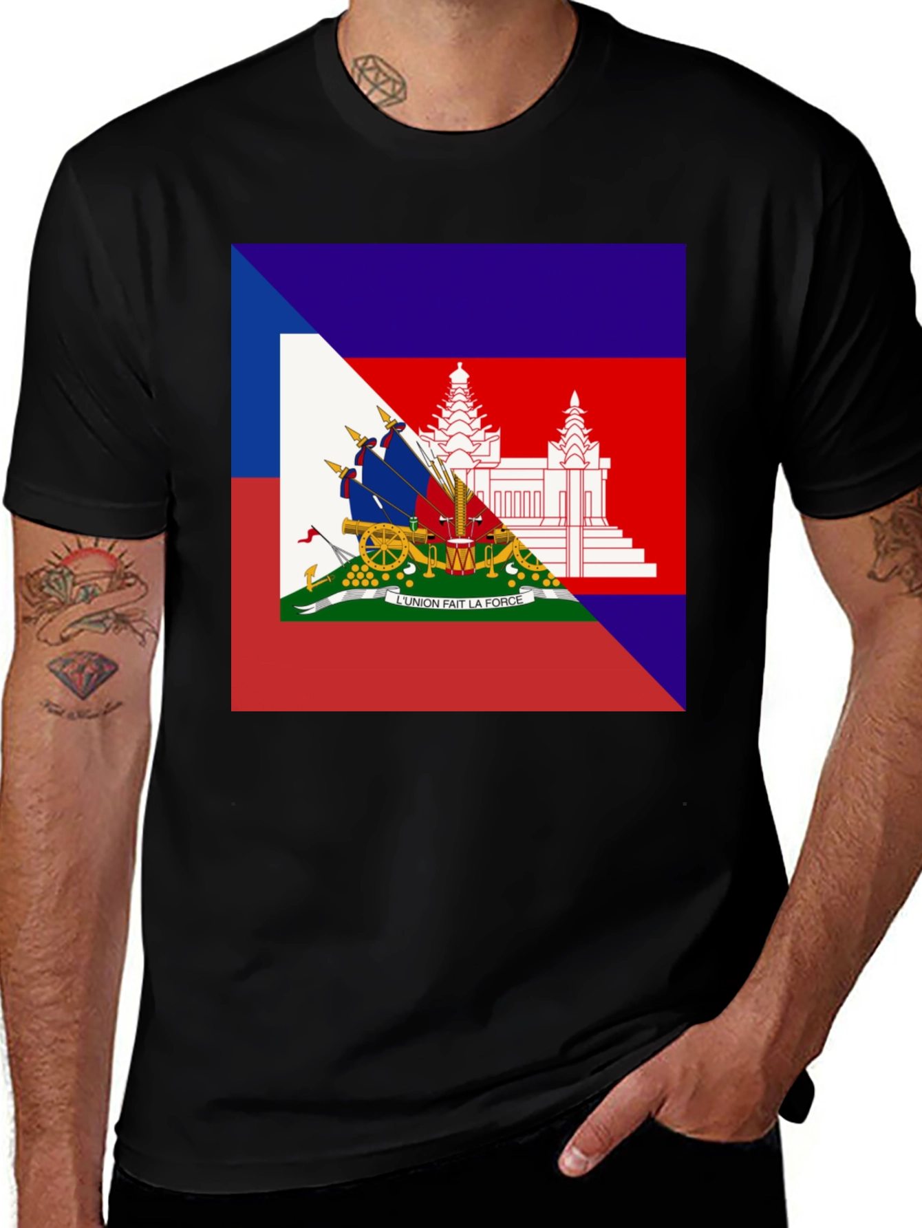 Variant 10 of Haiti Flag T-Shirt Black Tee