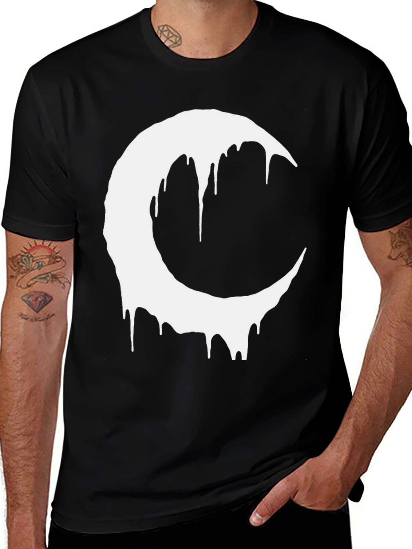 Variant 4 of Black T-Shirt with Dripping Crescent Moon Design