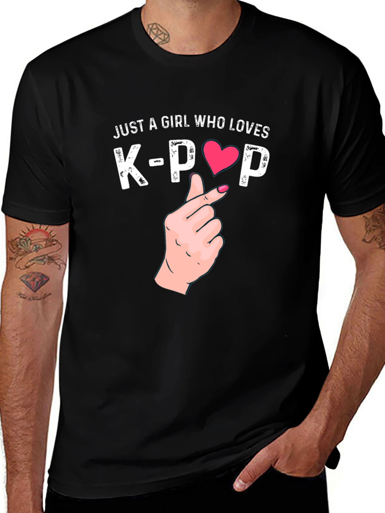 K-Pop Love Heart Black T-Shirt
