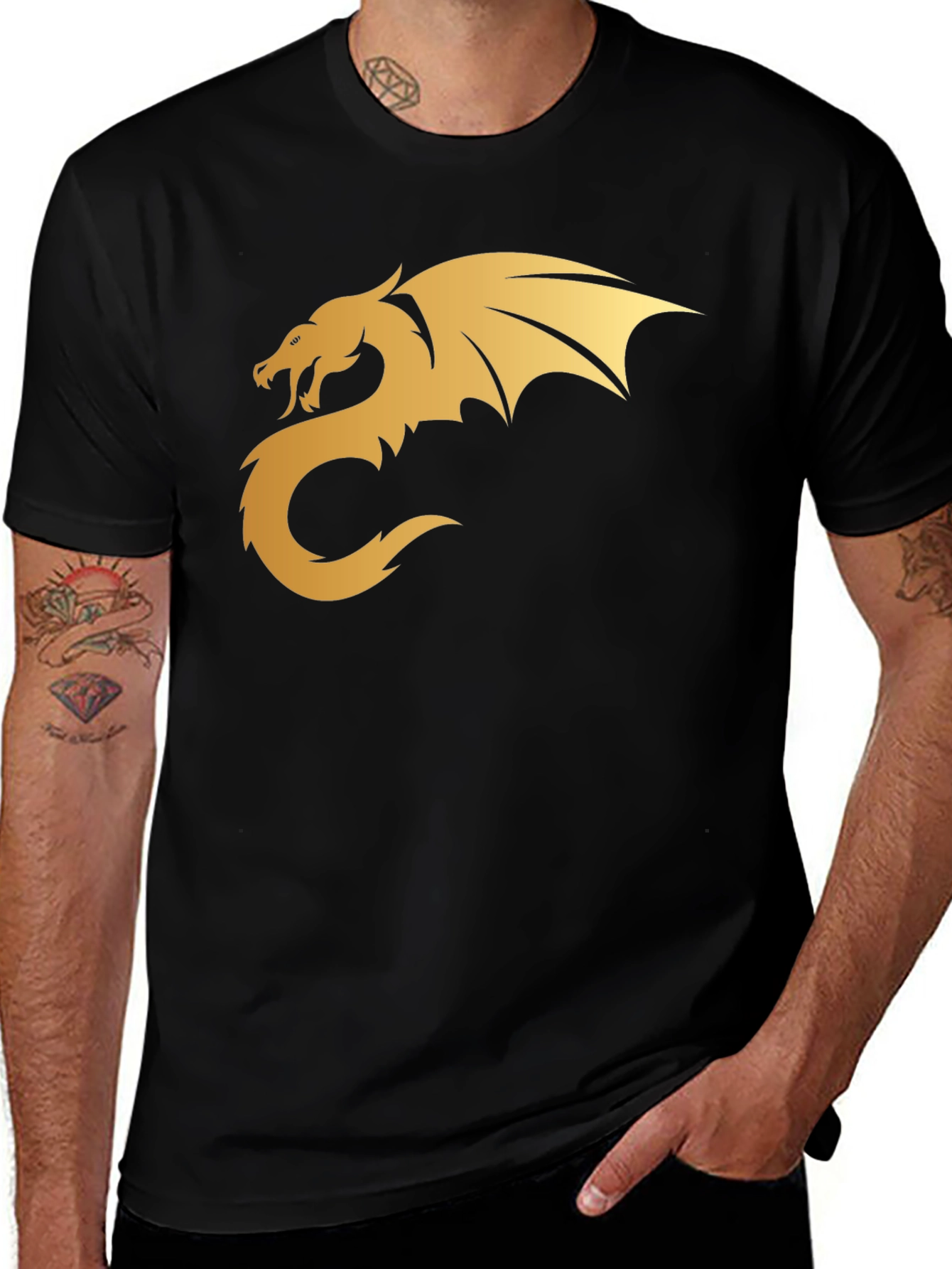Variant 20 of Golden Dragon Graphic Tee - Black T-Shirt