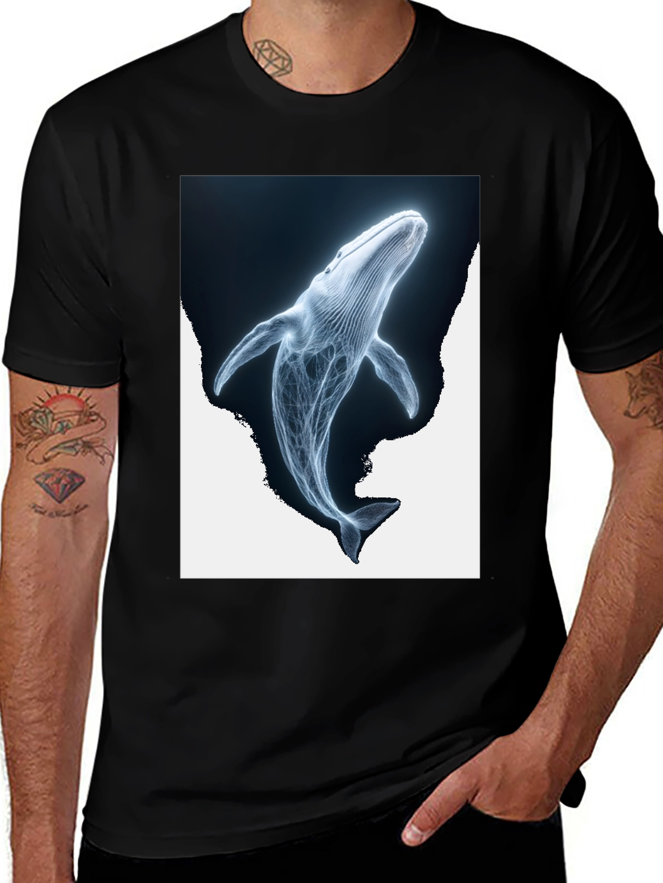 Variant 13 of Whale Graphic T-Shirt - Black Cotton Tee