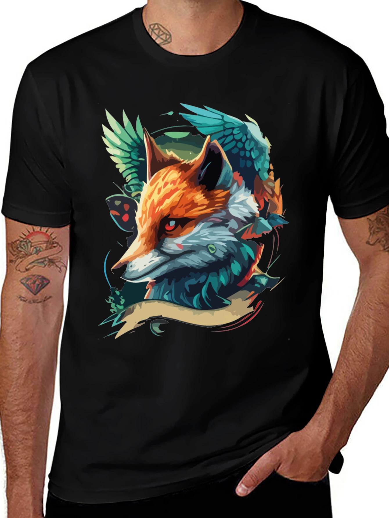 Variant 27 of Fox & Bird Graphic T-Shirt - Unique Design