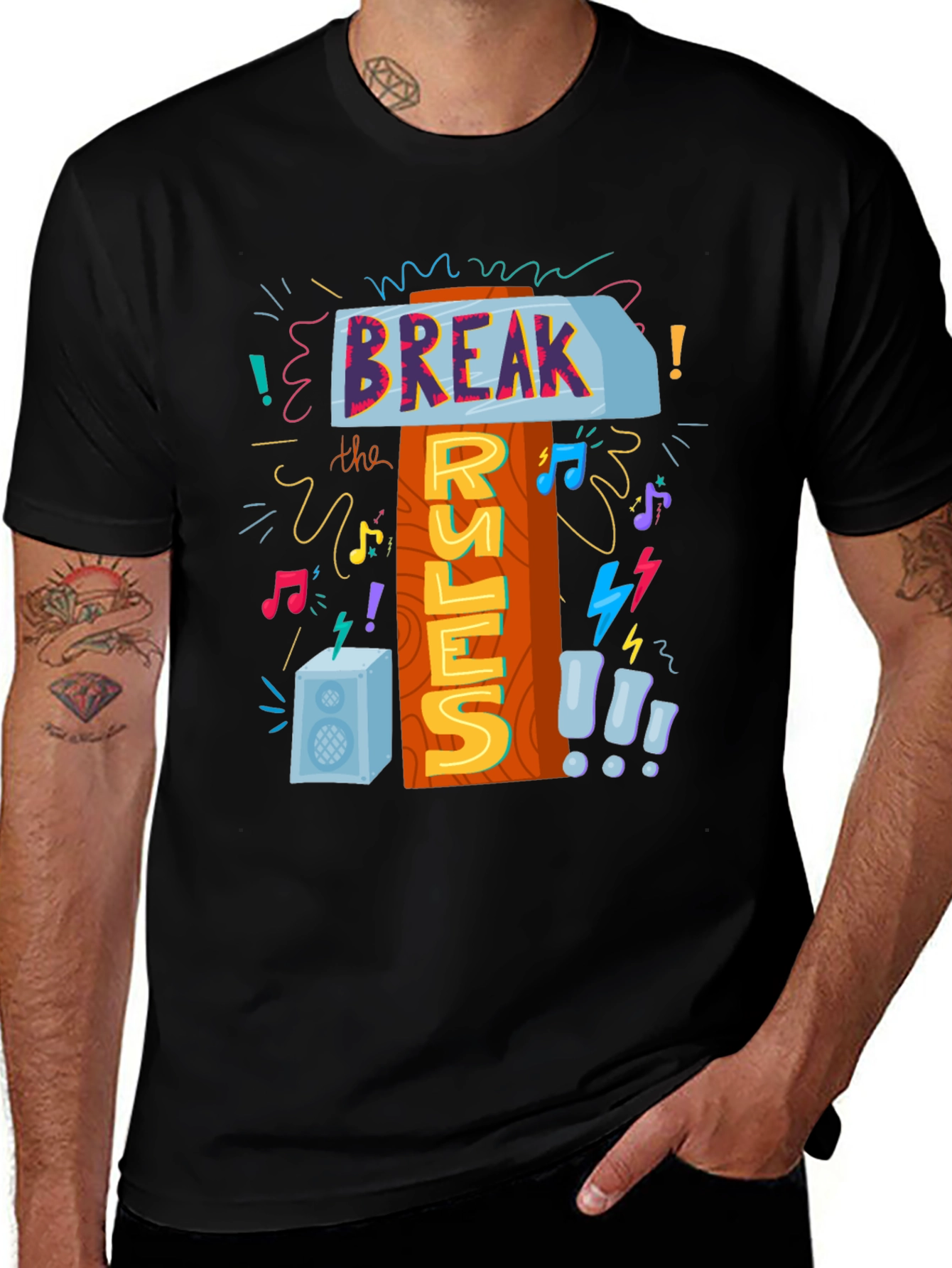 Variant 12 of Break the Rules Graphic Tee - Trendy Black T-Shirt