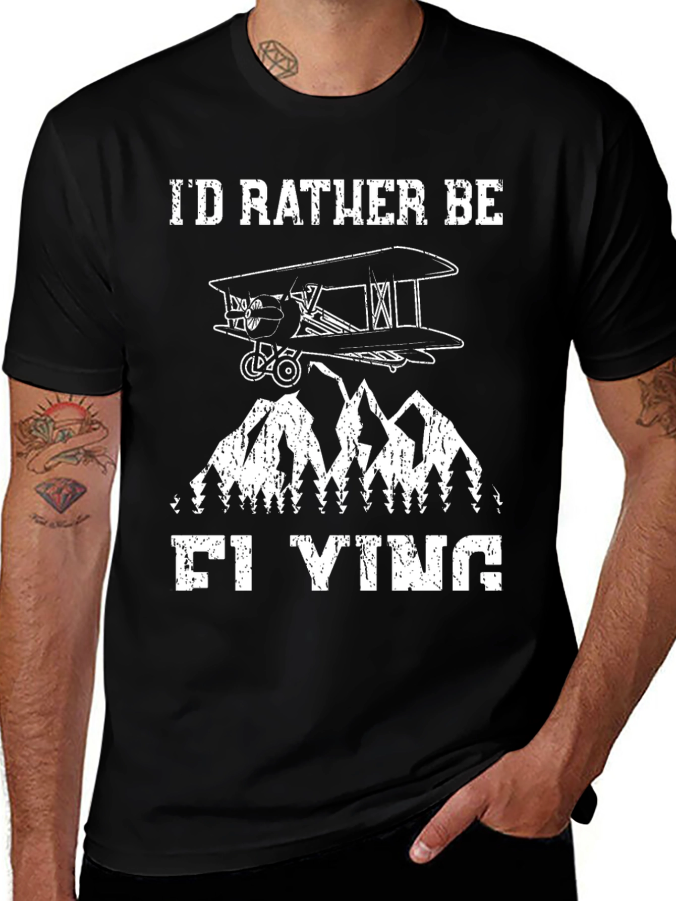 Variant 10 of I'd Rather Be Flying T-Shirt - Aviation Biplane Design
