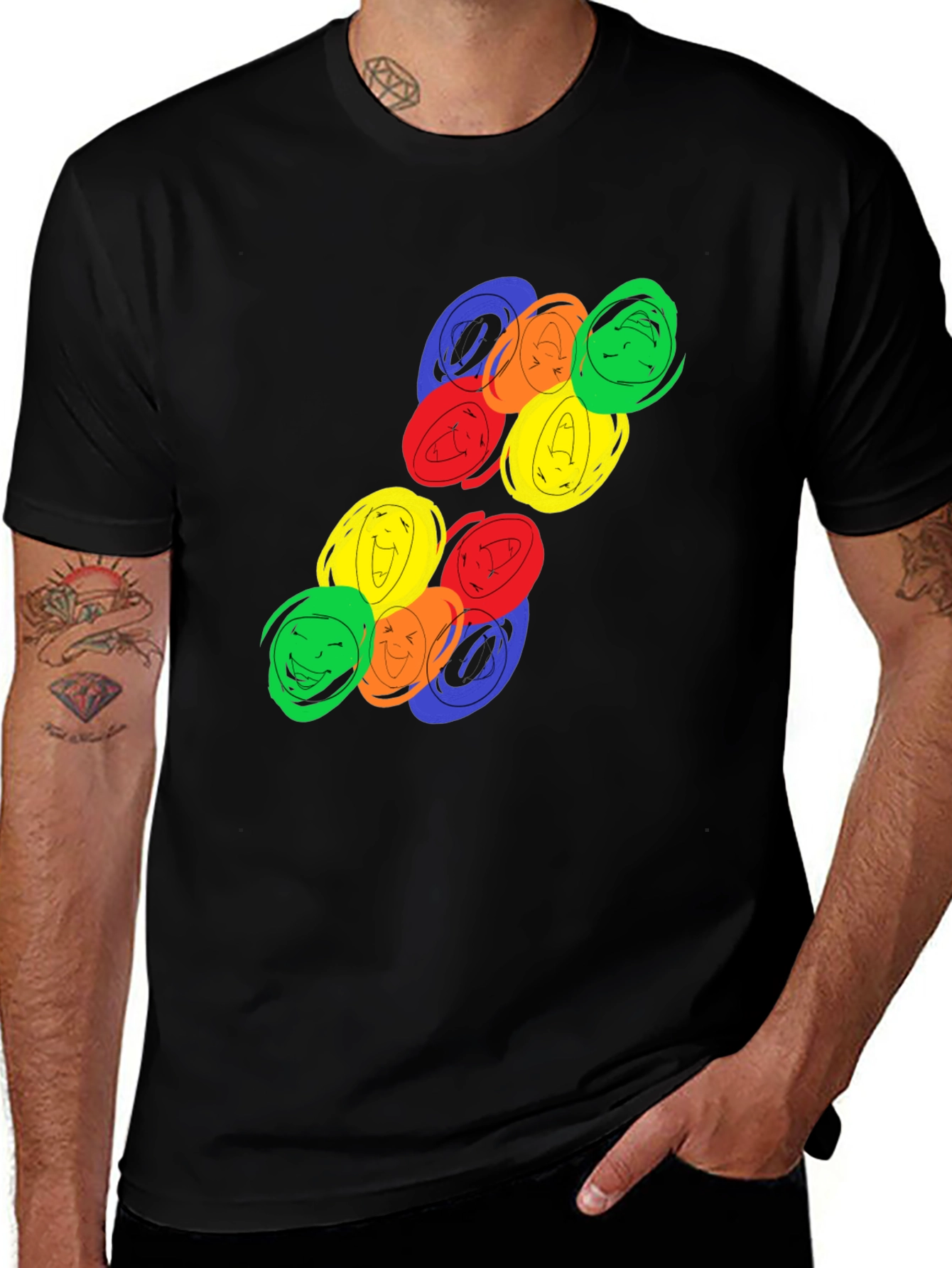 Variant 22 of Colorful Faces Graphic Print Crew Neck T-Shirt