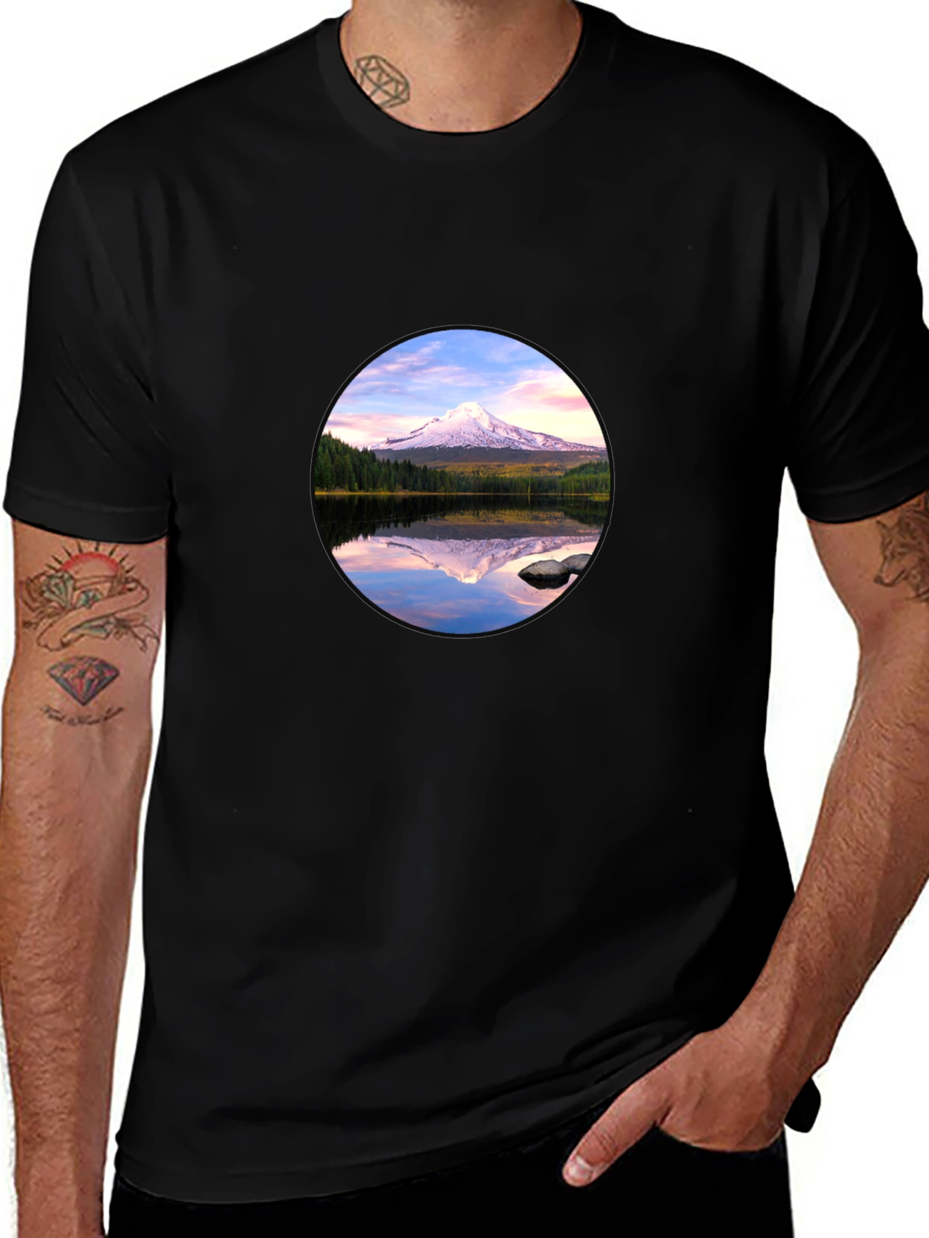 Variant 11 of Mountain Reflection Graphic Black T-Shirt