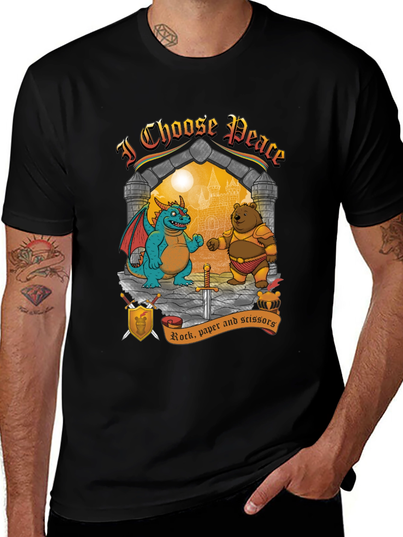 Variant 20 of I Choose Peace Dragon vs Bear Rock Paper Scissors T-Shirt