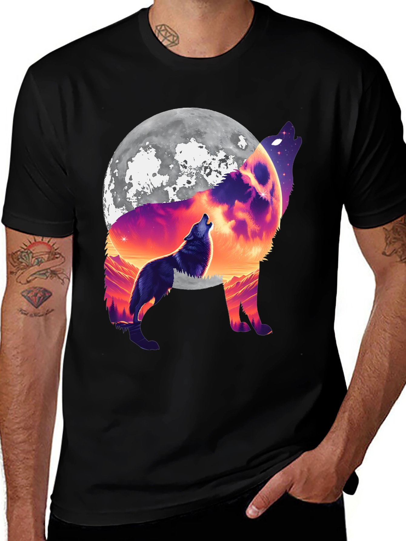 Variant 9 of Wolf Moon Graphic Tee - Black Cotton Blend