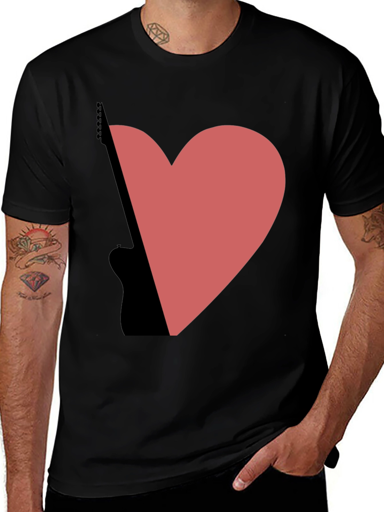 Variant 21 of Guitar Heart Graphic Tee - Black