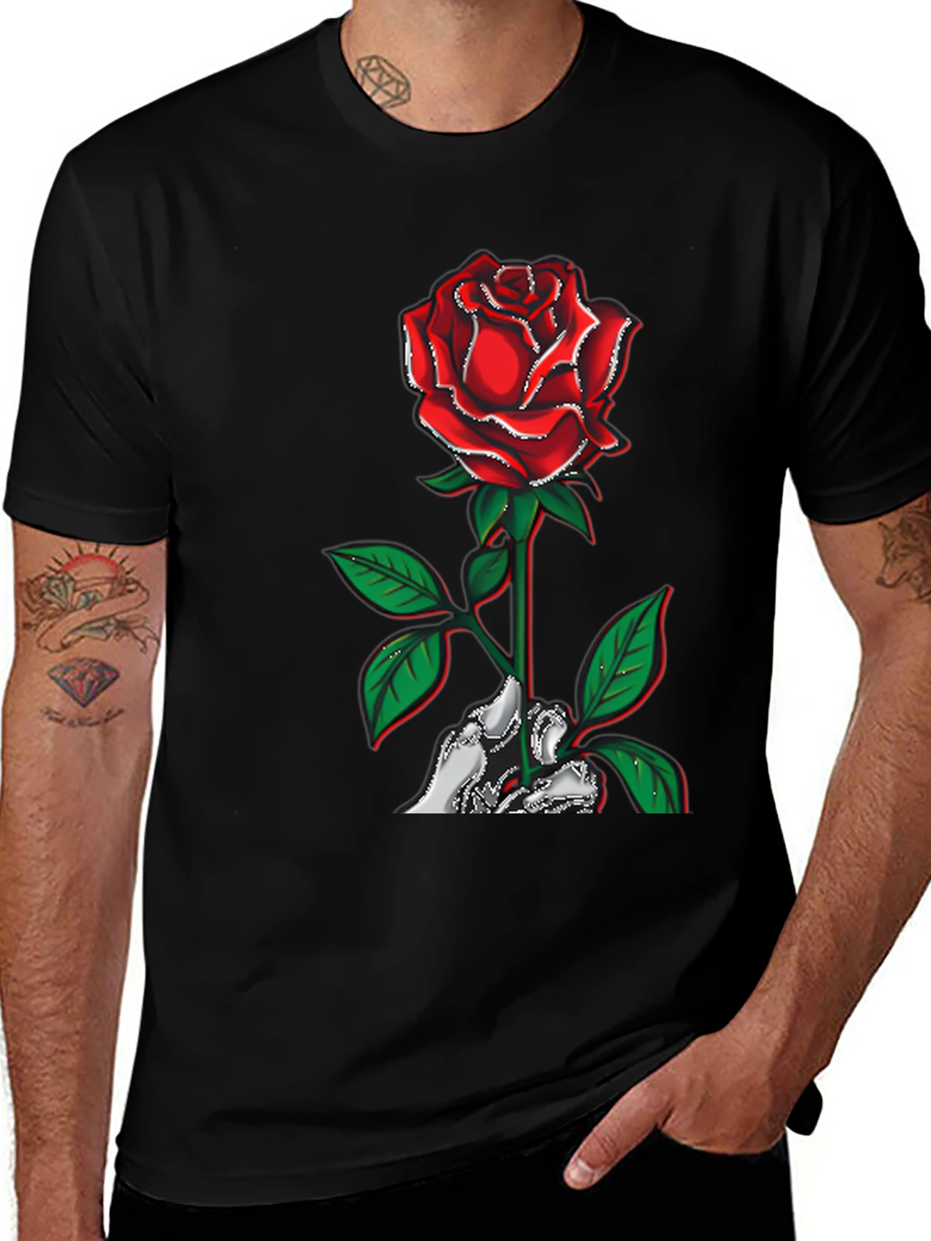 Variant 3 of Rose Skeleton Hand Graphic T-Shirt