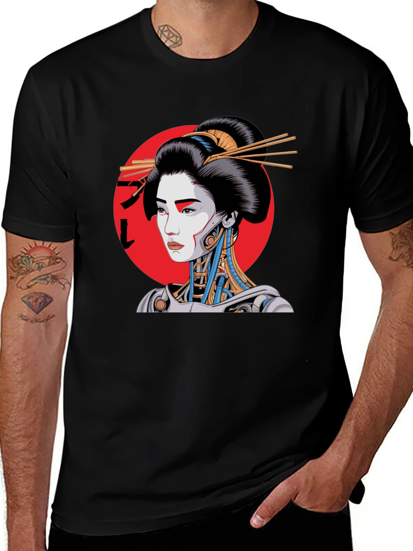 Variant 2 of Cyberpunk Geisha Graphic Tee - Black