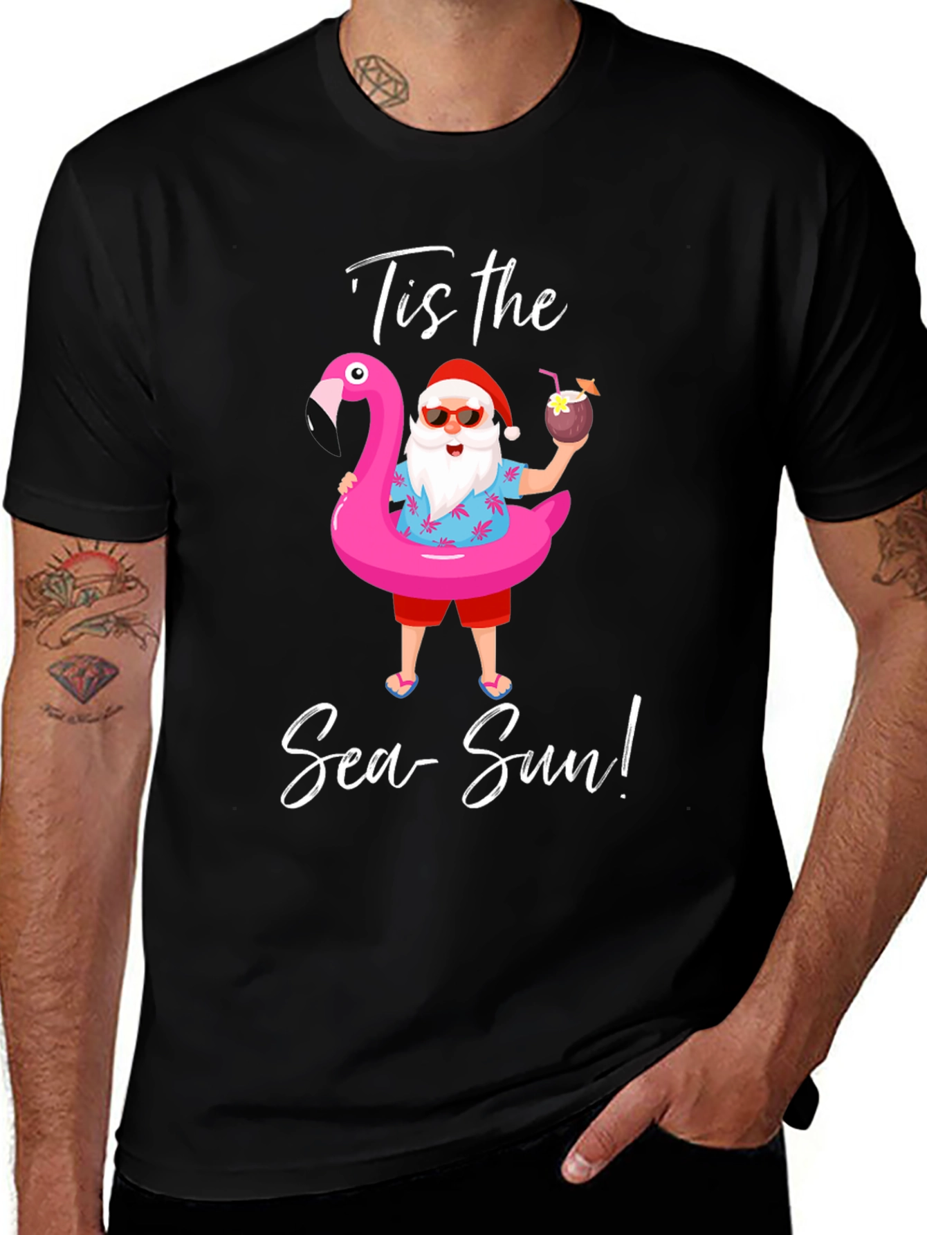 Tropical Santa Graphic Tee - Holiday Fun in the Sun!