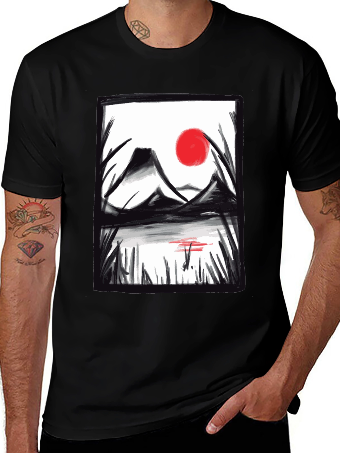 Variant 11 of Japanese Landscape Graphic Tee - Black