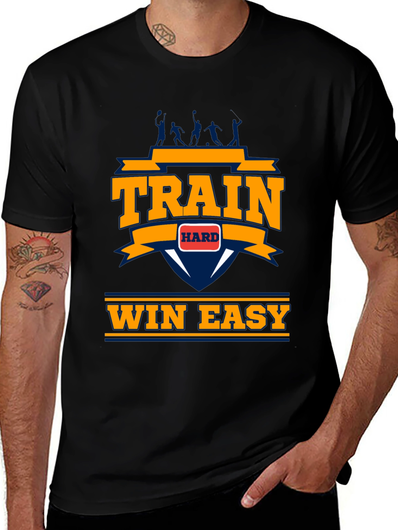 Variant 11 of Train Hard Win Easy Men's Black Graphic Tee