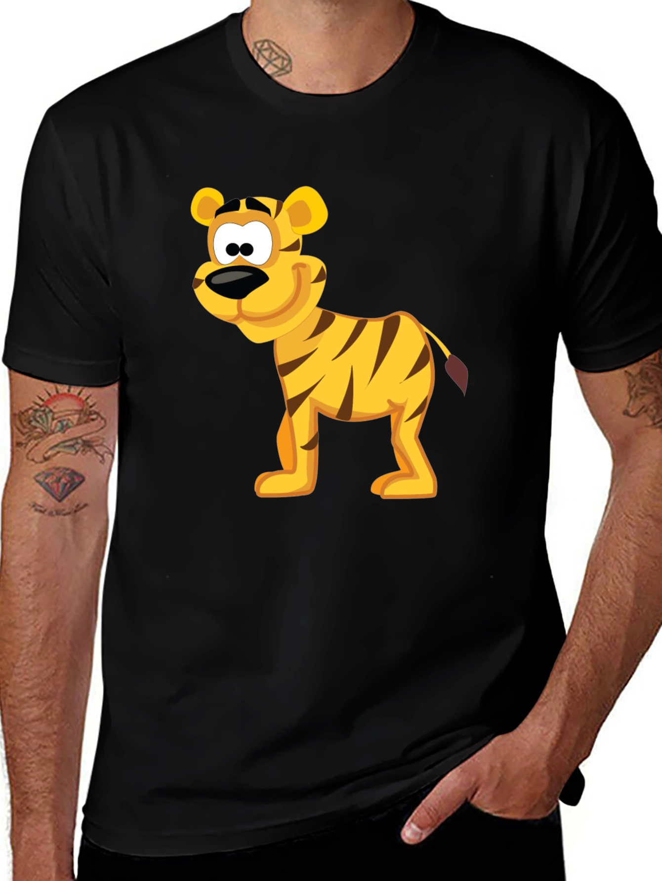 Variant 24 of Cartoon Tiger Graphic Tee - Black