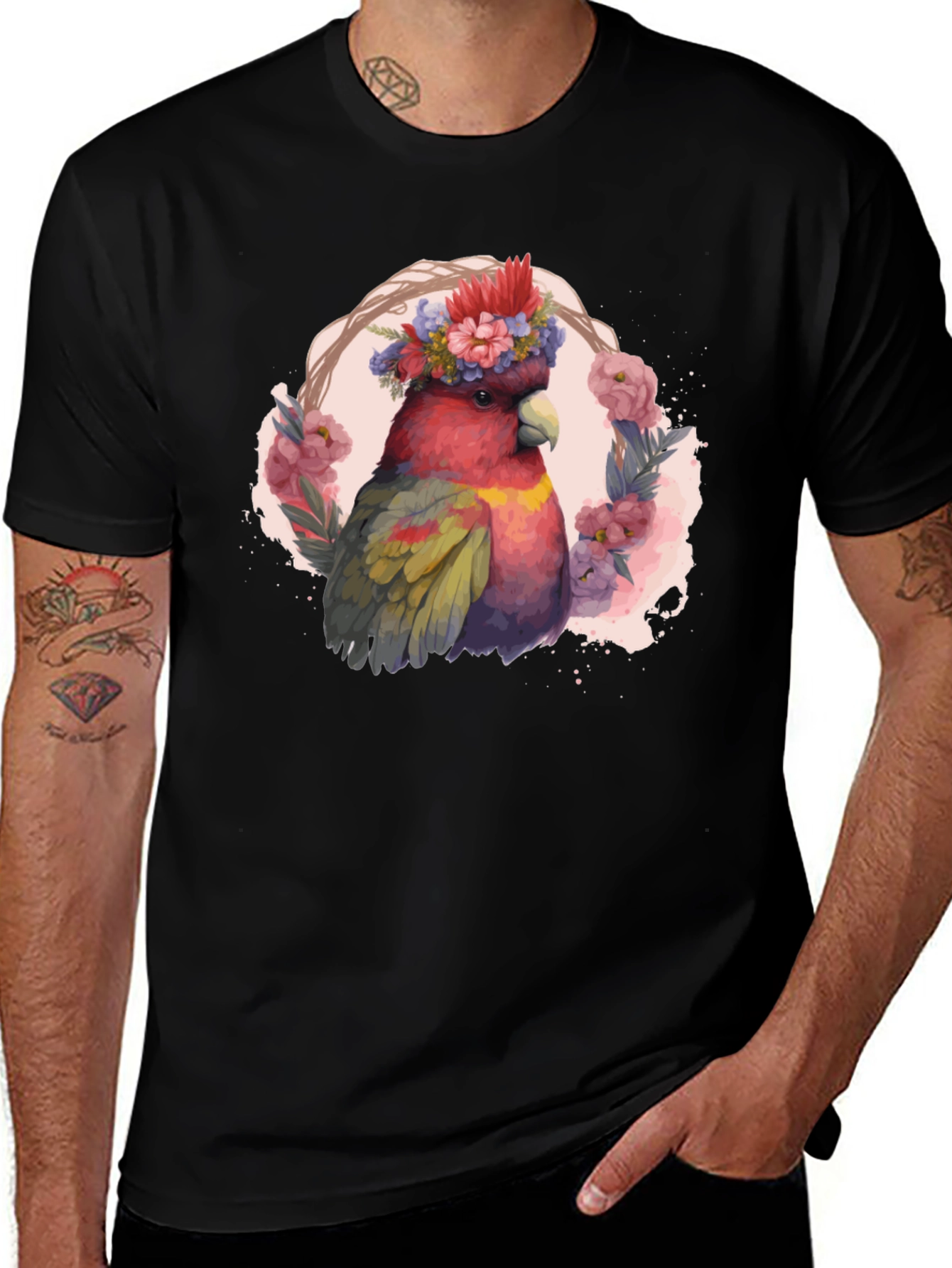 Variant 29 of Floral Cockatoo Graphic Tee - Unisex